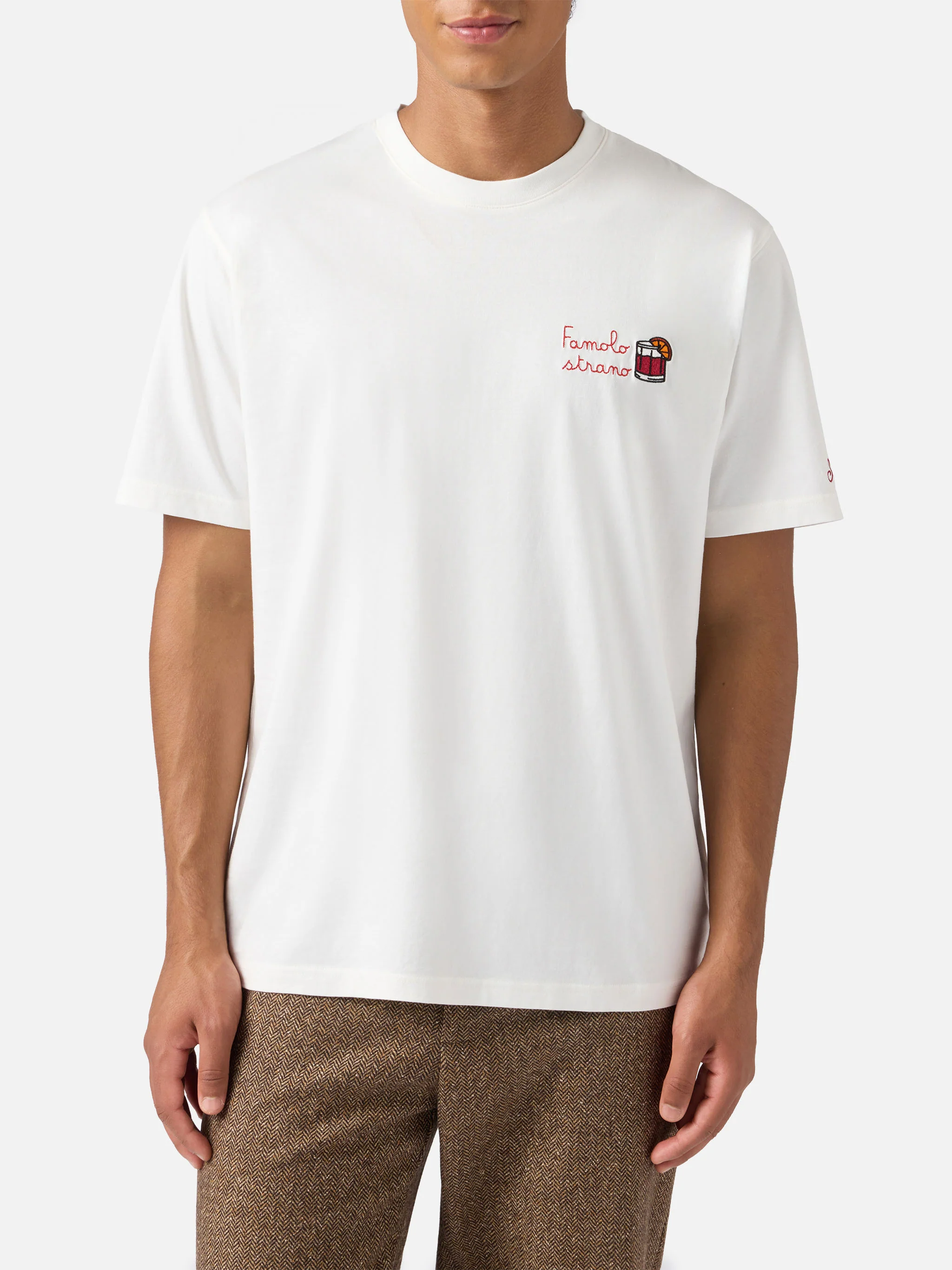 Arnott cotton T-shirt in white with Famolo Strano embroidery - Image 3