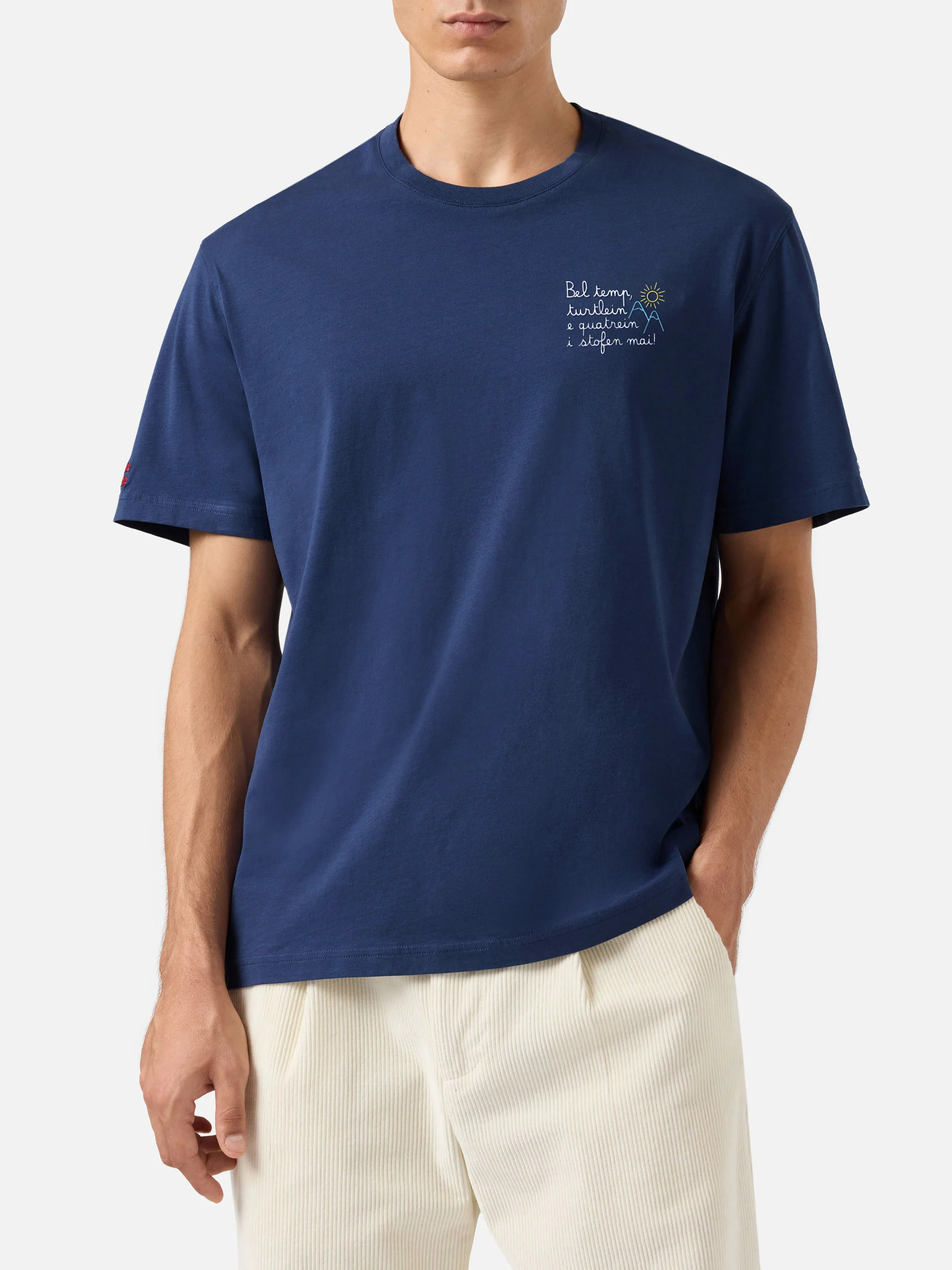 Arnott Warm winter cotton T-shirt in blue with Bel temp… embroidery | VACANZE DI NATALE SPECIAL EDITION - Image 3