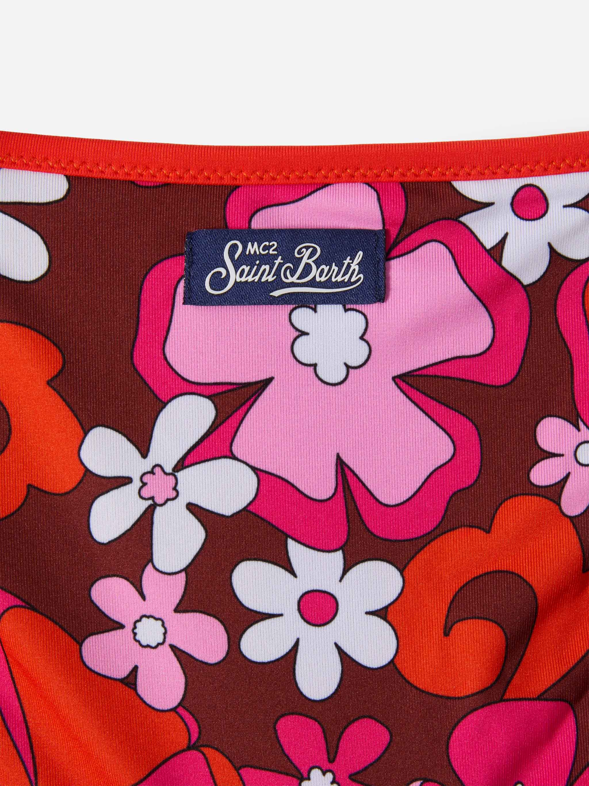 Aryanna bandeau bikini with retro flower print - Image 3