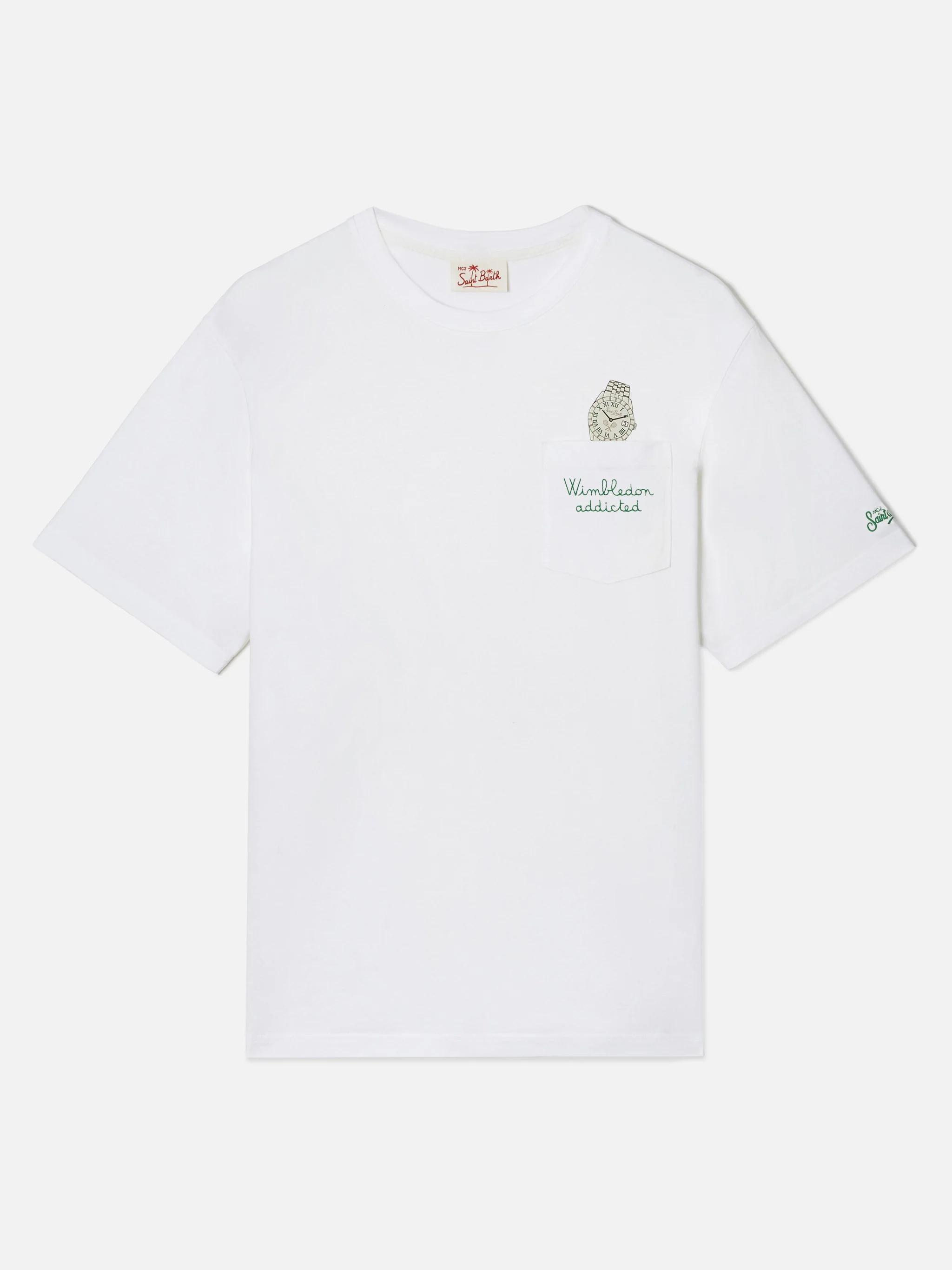 White Austin t-shirt with watch and Wimbledon Addicted embroidery - Image 5