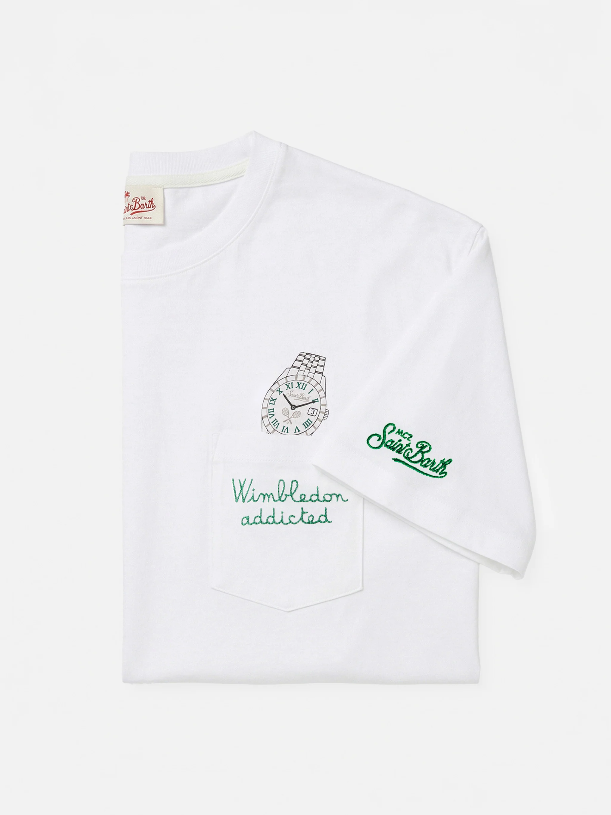 White Austin t-shirt with watch and Wimbledon Addicted embroidery - Image 6
