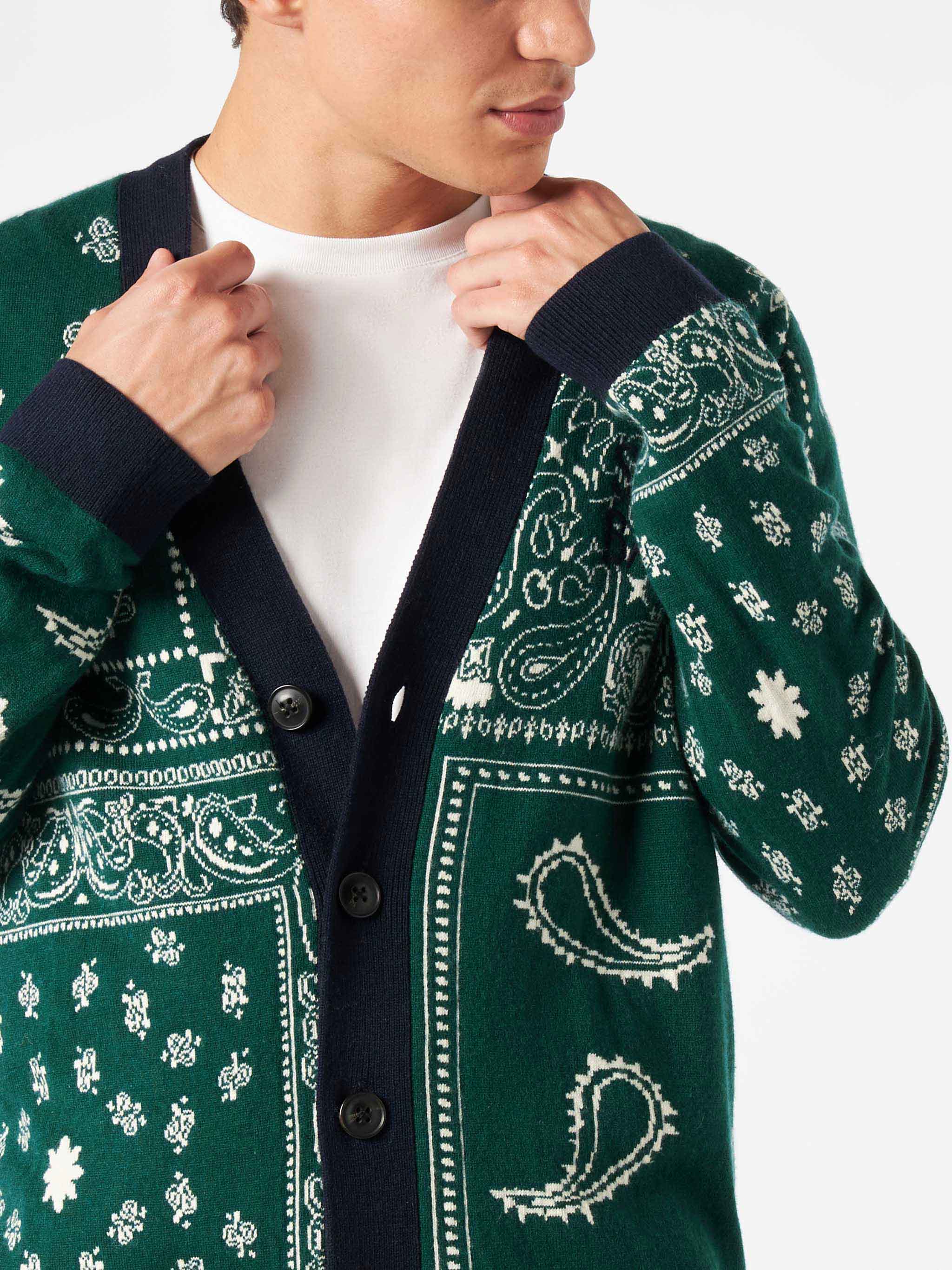 Bandanna dark green knitted cardigan with Saint Barth embroidery - Image 2