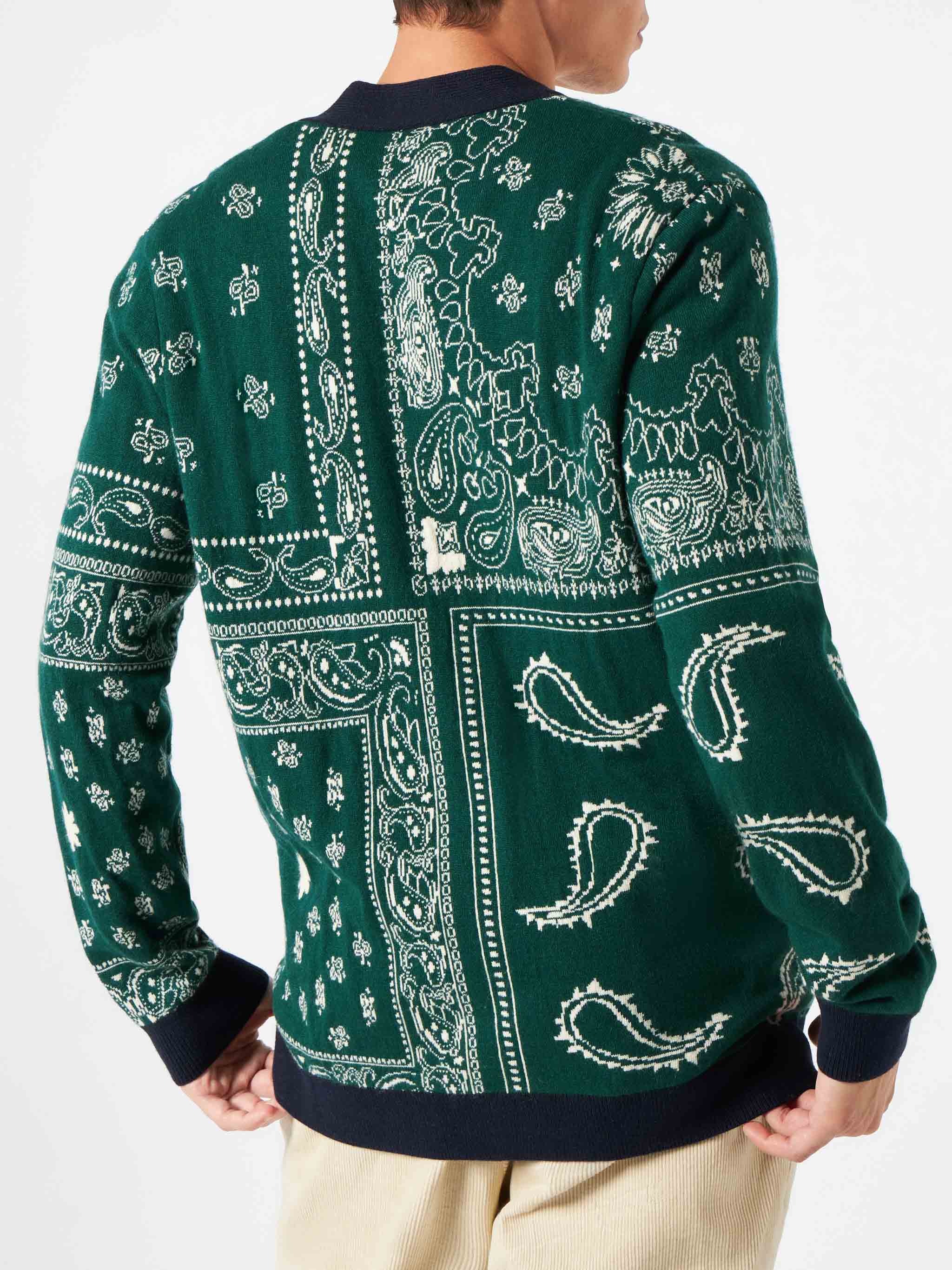 Bandanna dark green knitted cardigan with Saint Barth embroidery - Image 3