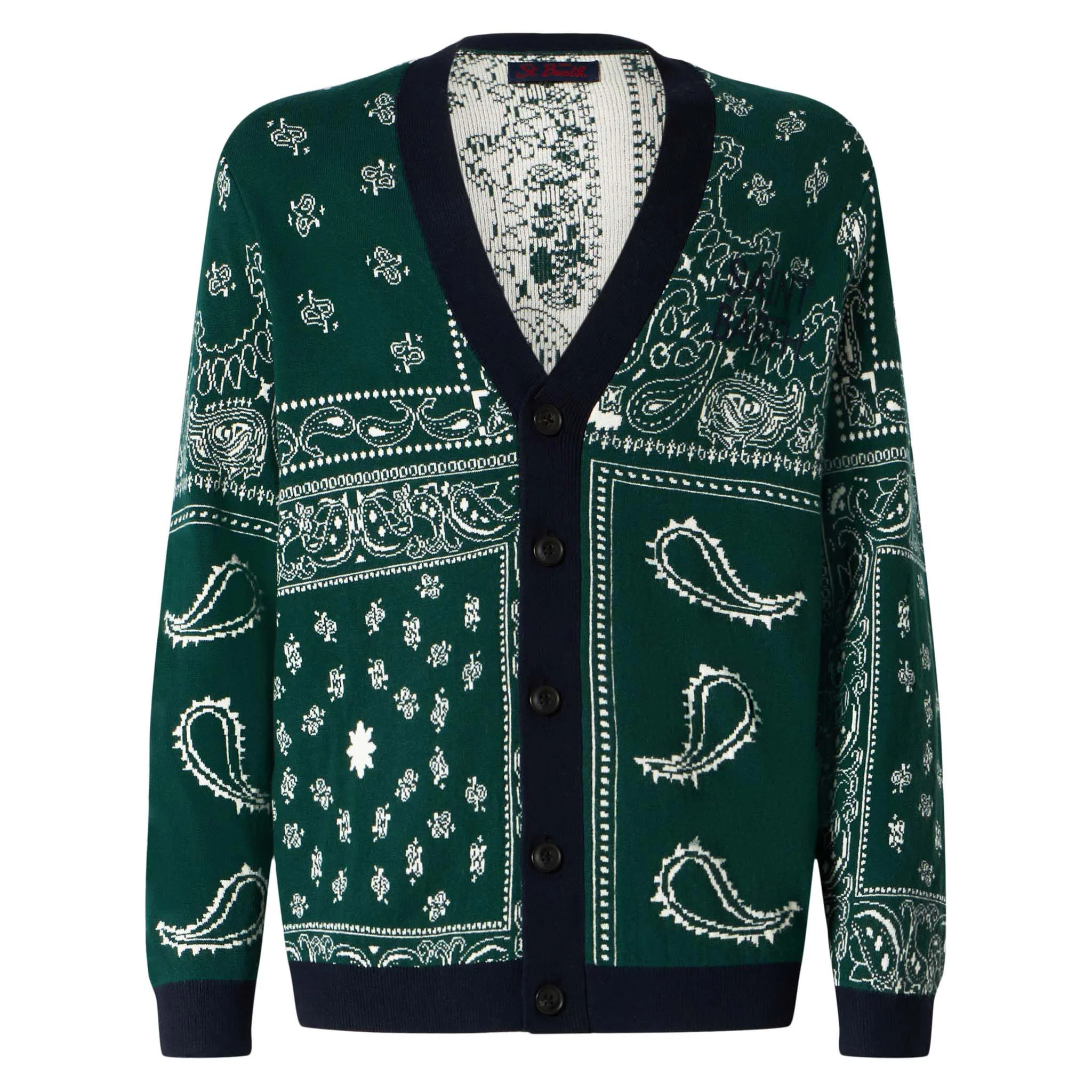 Bandanna dark green knitted cardigan with Saint Barth embroidery - Image 4