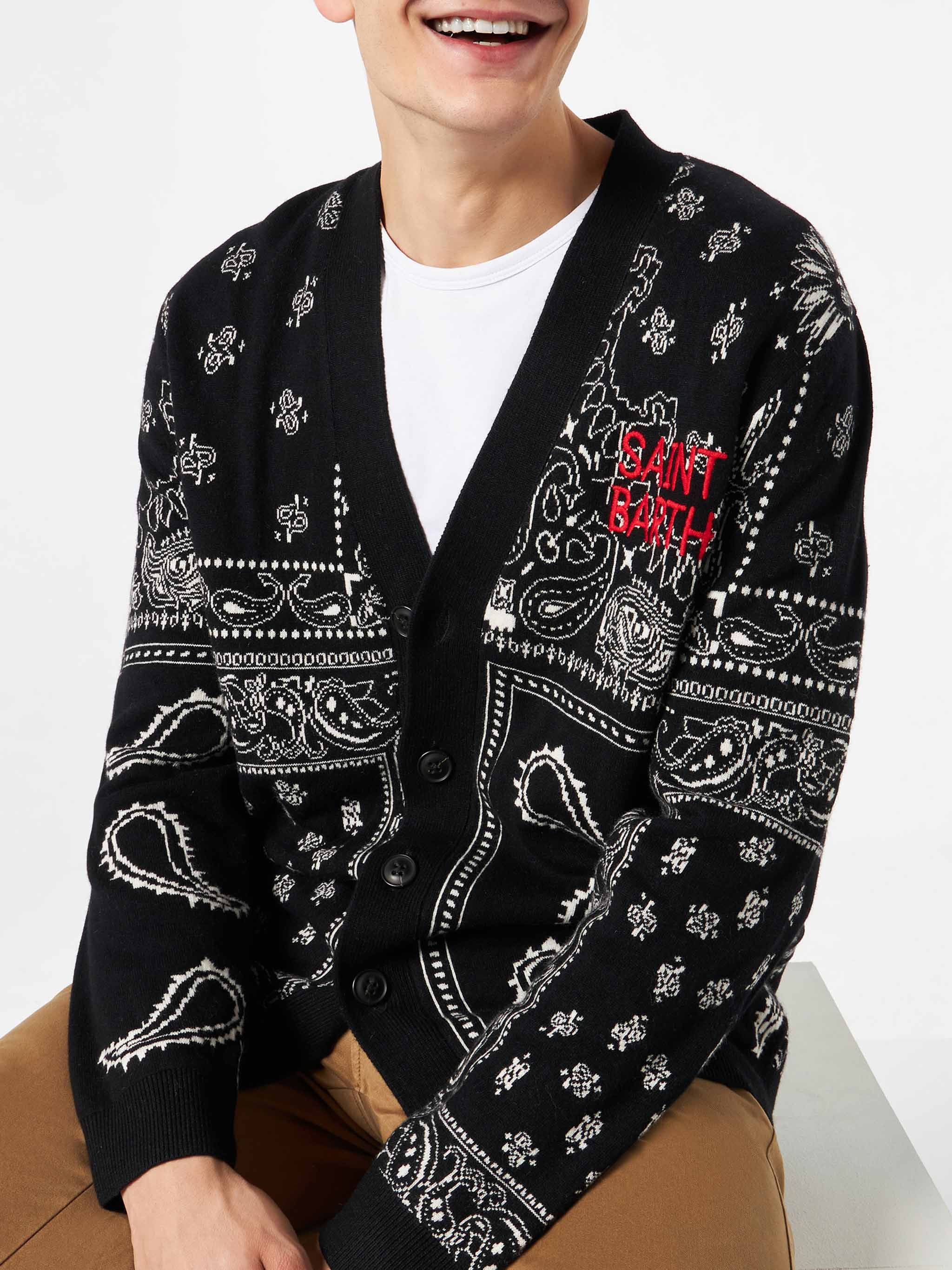 Bandana knitted cardigan with Saint Barth embroidery - Image 2