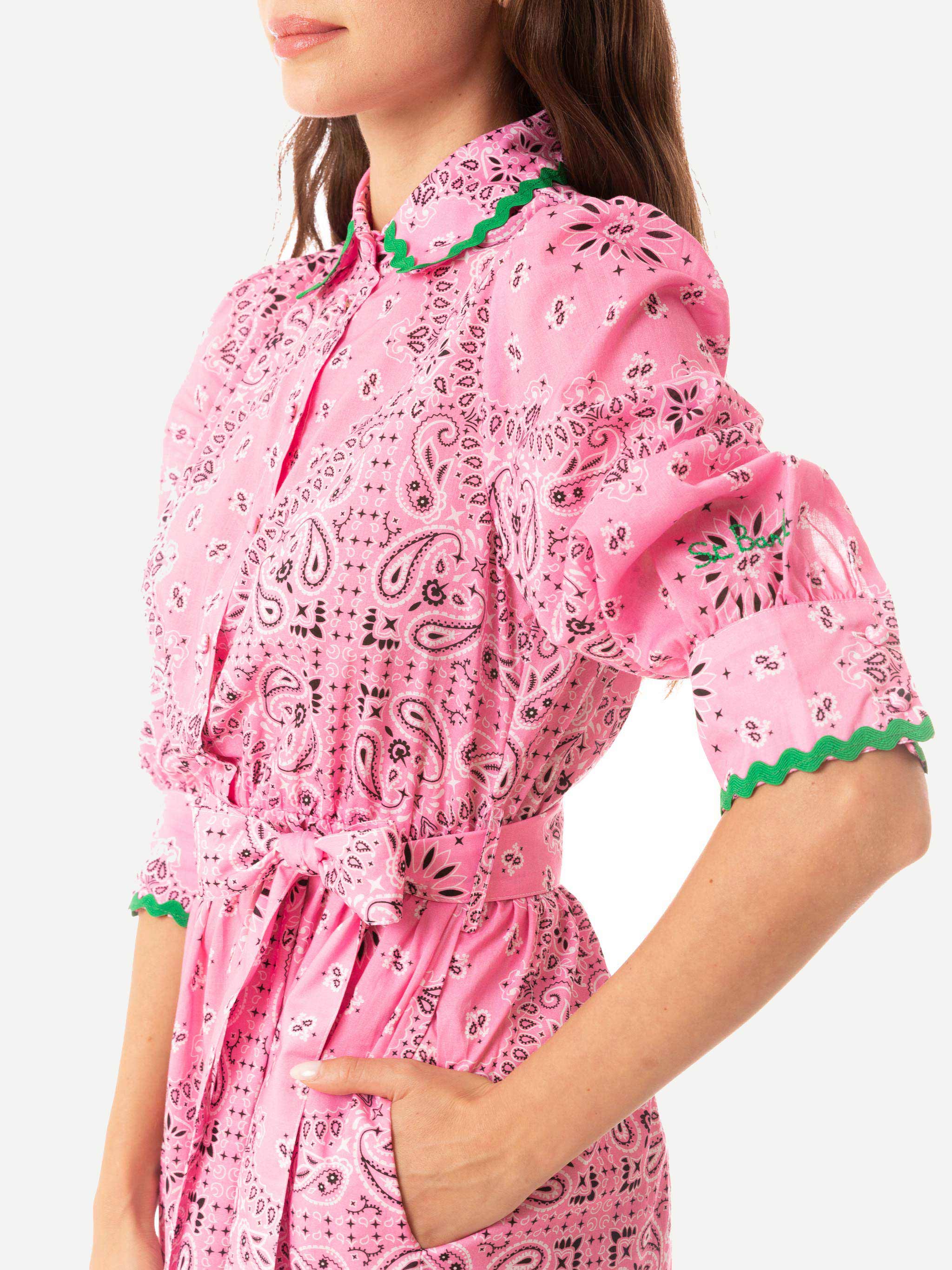 Bandanna print cotton short dress Daisi with embroideries - Image 2