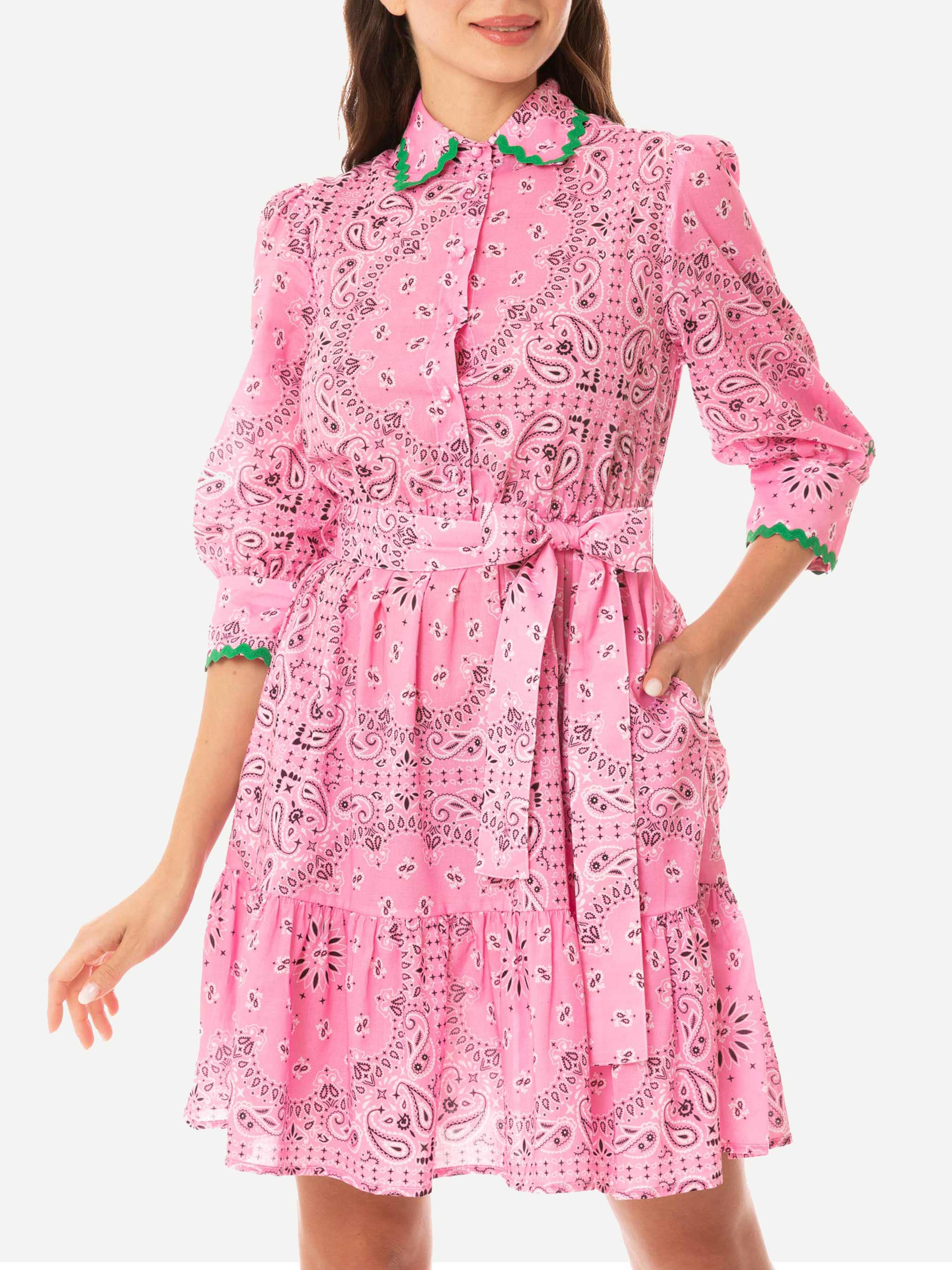 Bandanna print cotton short dress Daisi with embroideries - Image 3