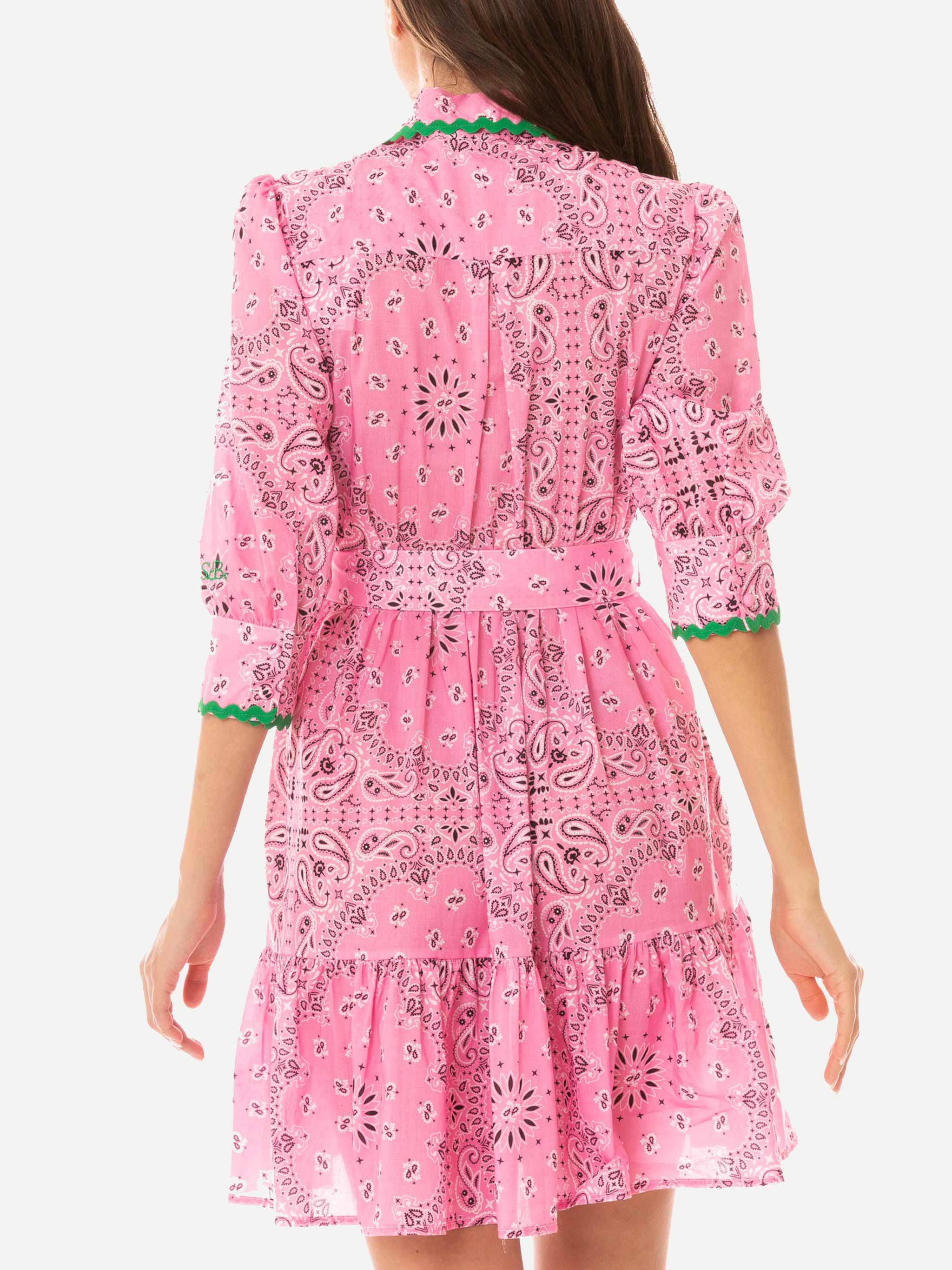 Bandanna print cotton short dress Daisi with embroideries - Image 4
