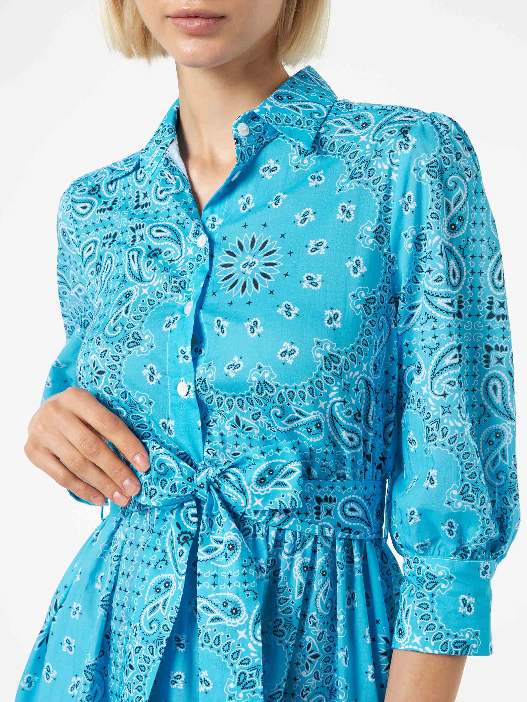 Bandana print cotton short dress Daisi with embroideries - Image 3