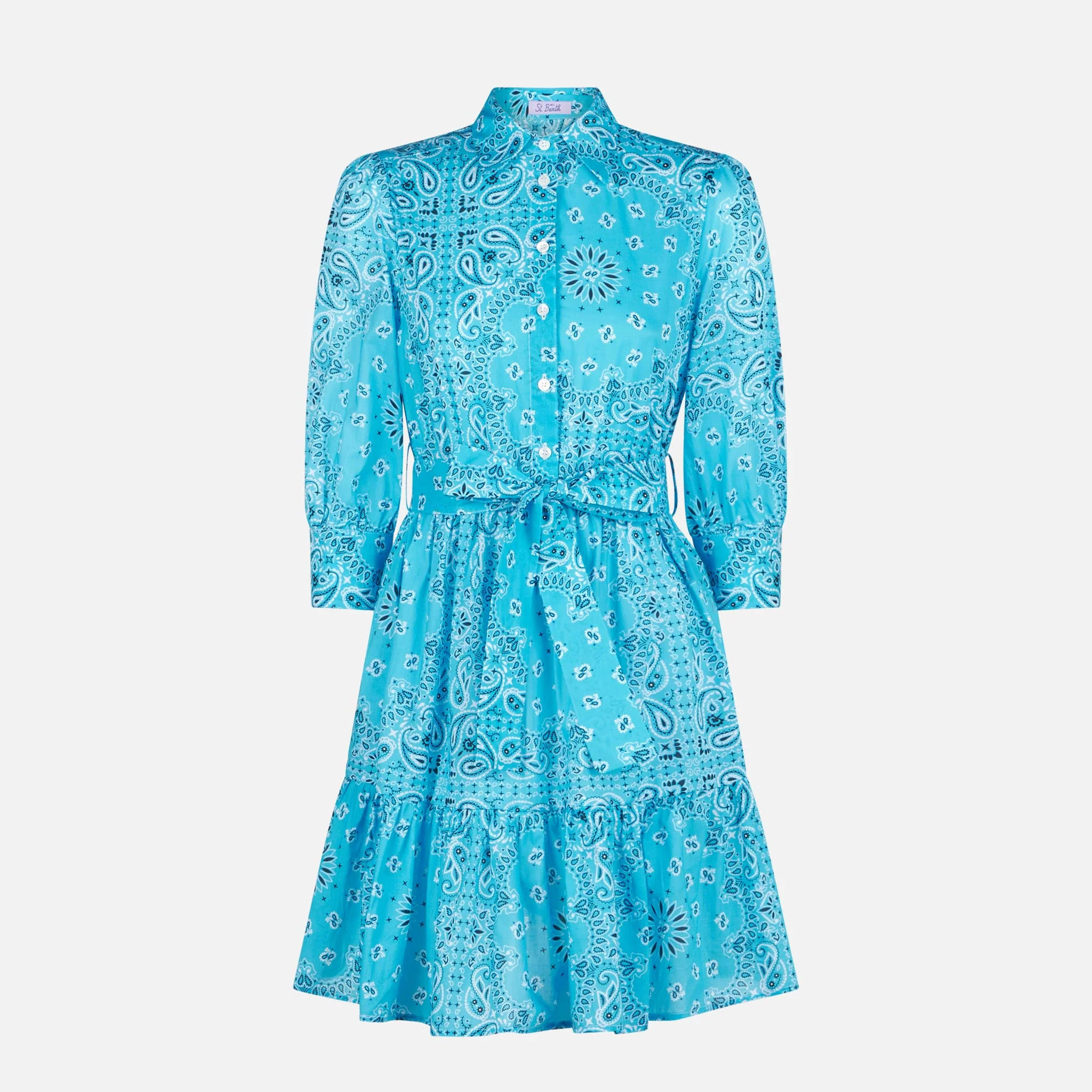 Bandana print cotton short dress Daisi with embroideries - Image 4