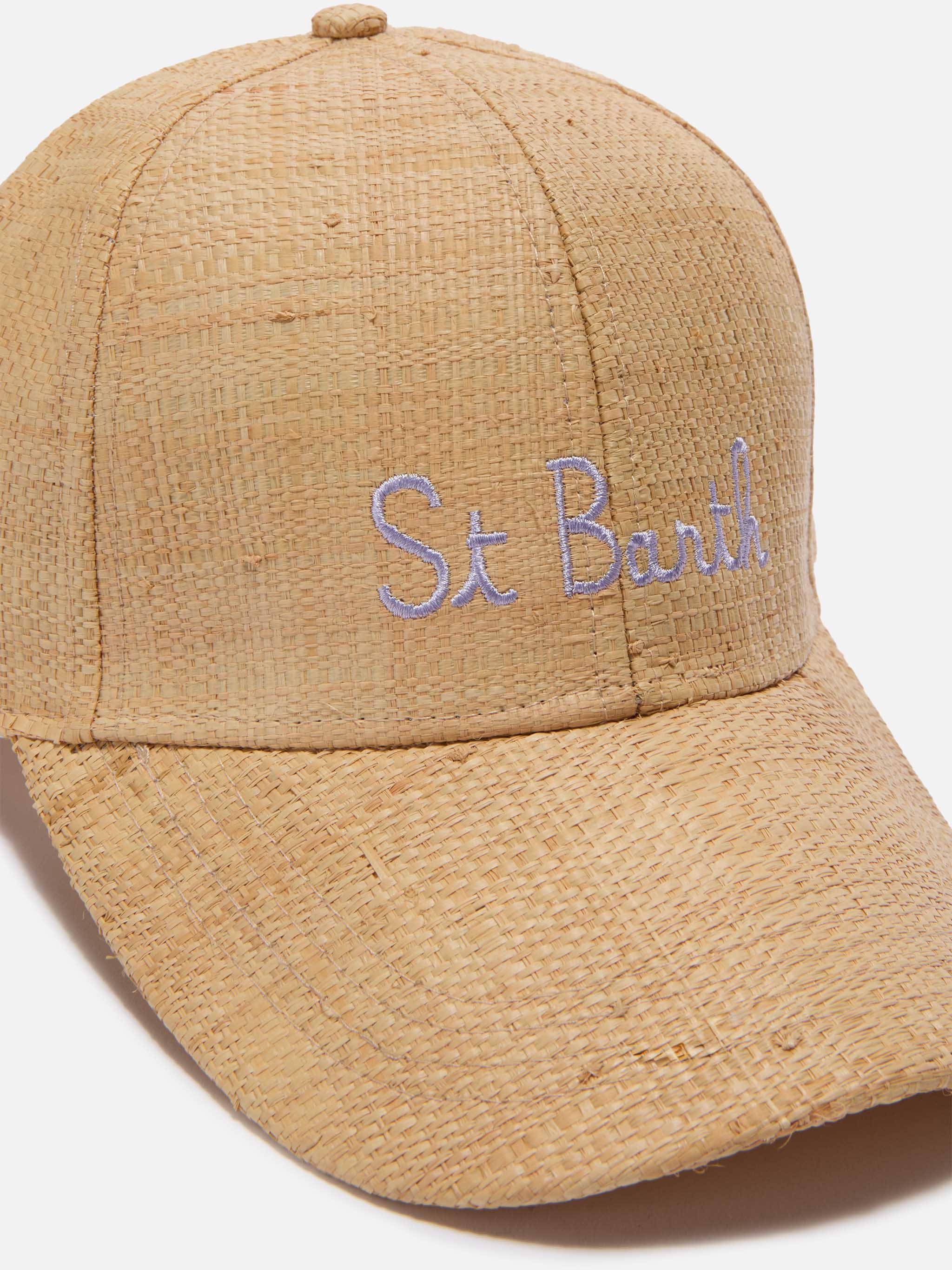 Baseball beige raffia cap with St. Barth embroidery - Image 2