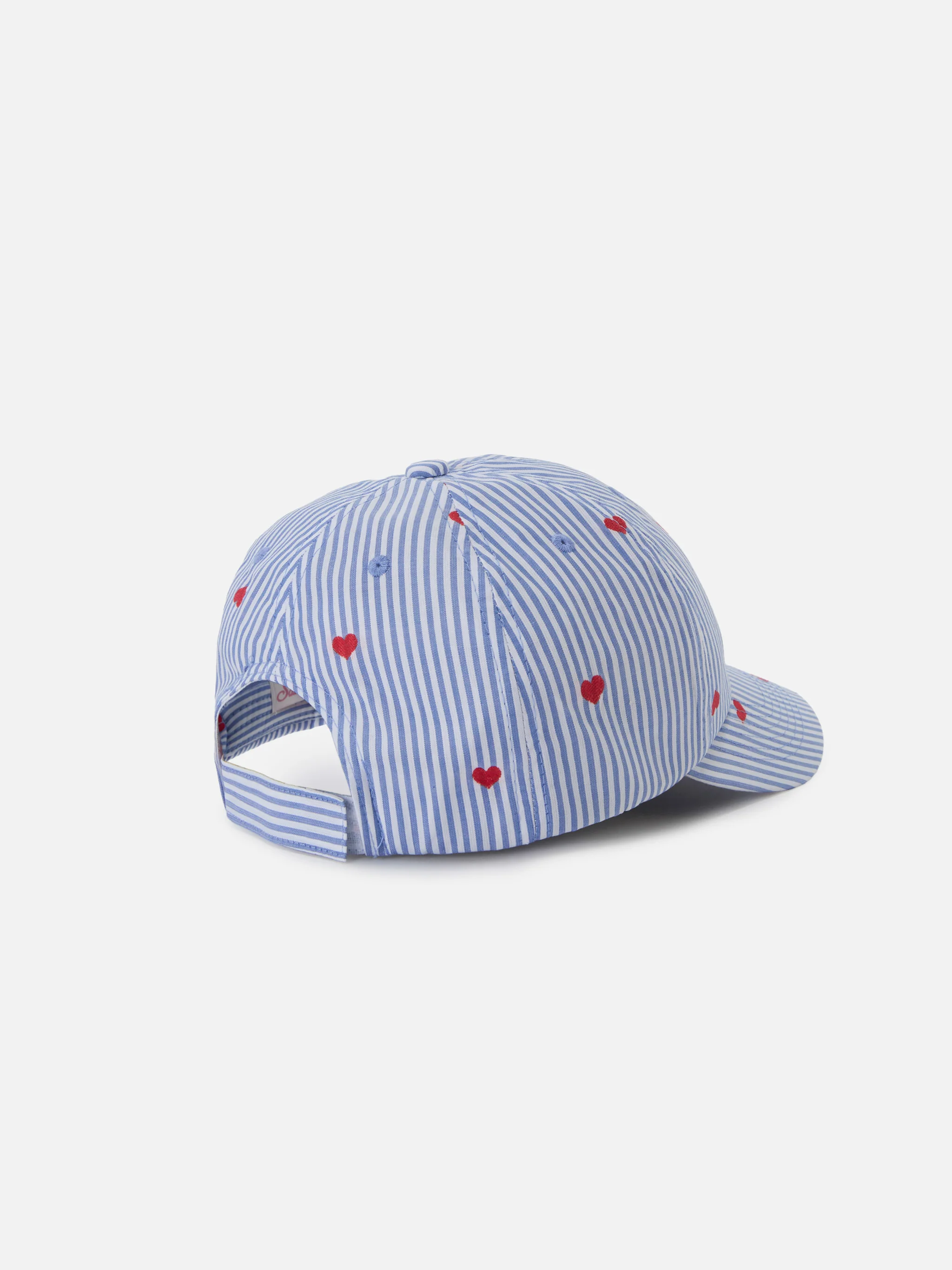 Baseball cap with visor in blue and white striped cotton with heart embroidery - Image 3