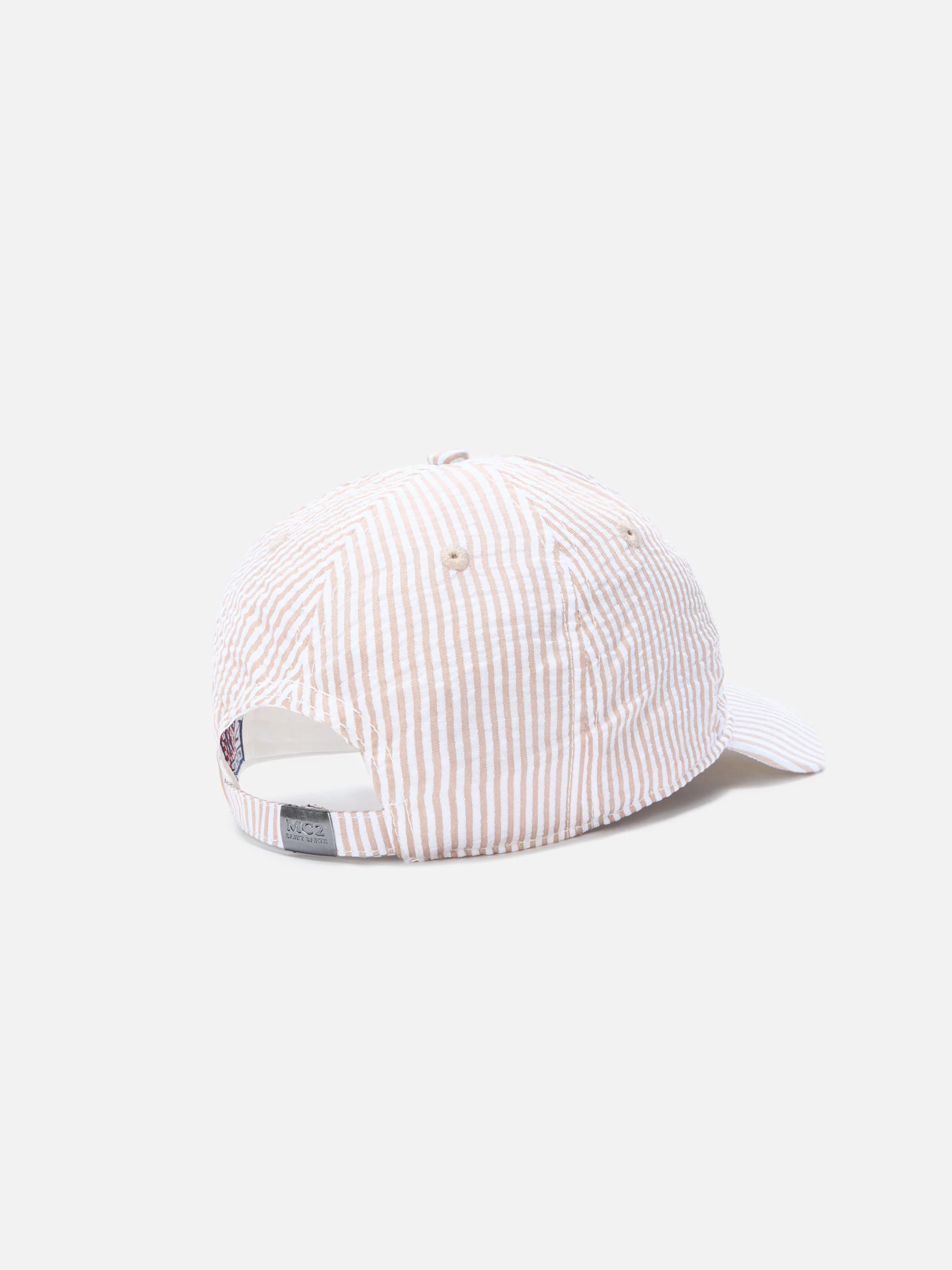 Baseball cap with visor in cotton seersucker with beige and white stripes - Image 3