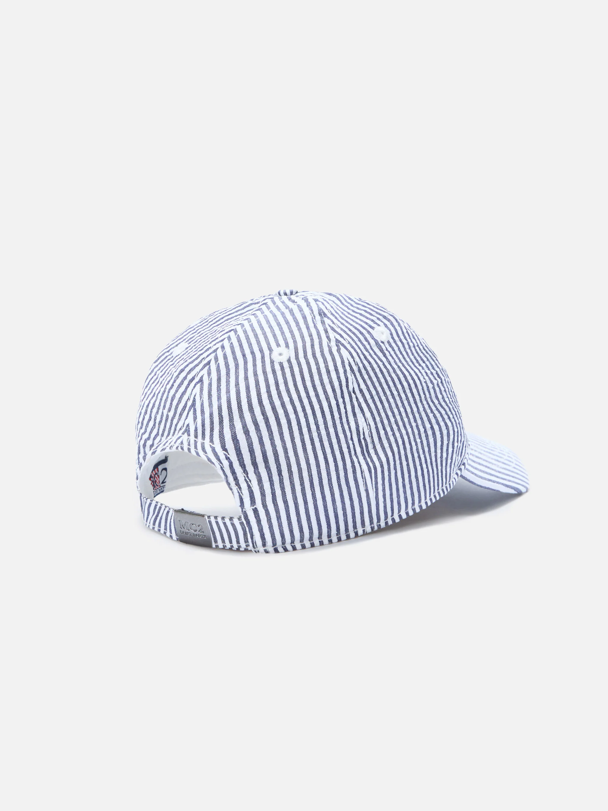 Baseball cap with visor in cotton seersucker with blue and white stripes - Image 3