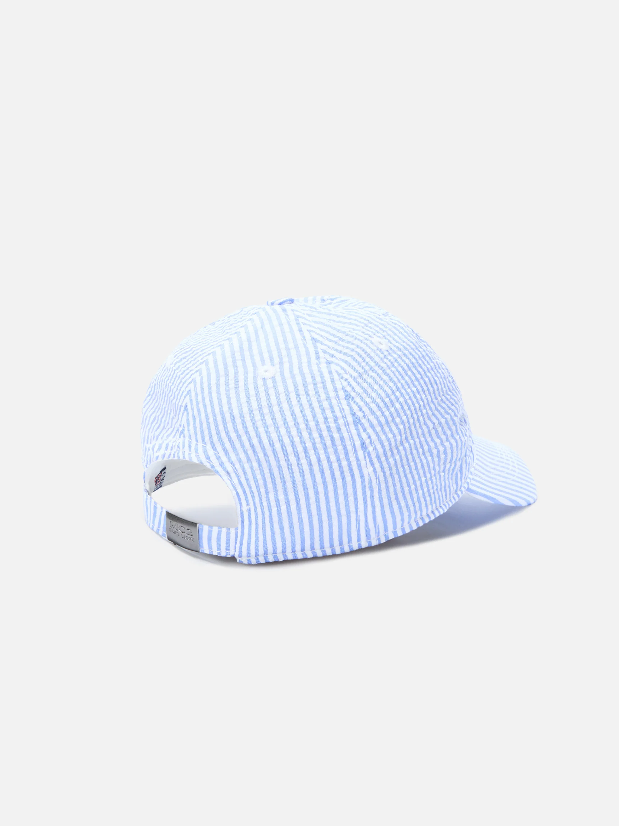Baseball cap with visor in cotton seersucker with light blue and white stripes - Image 3