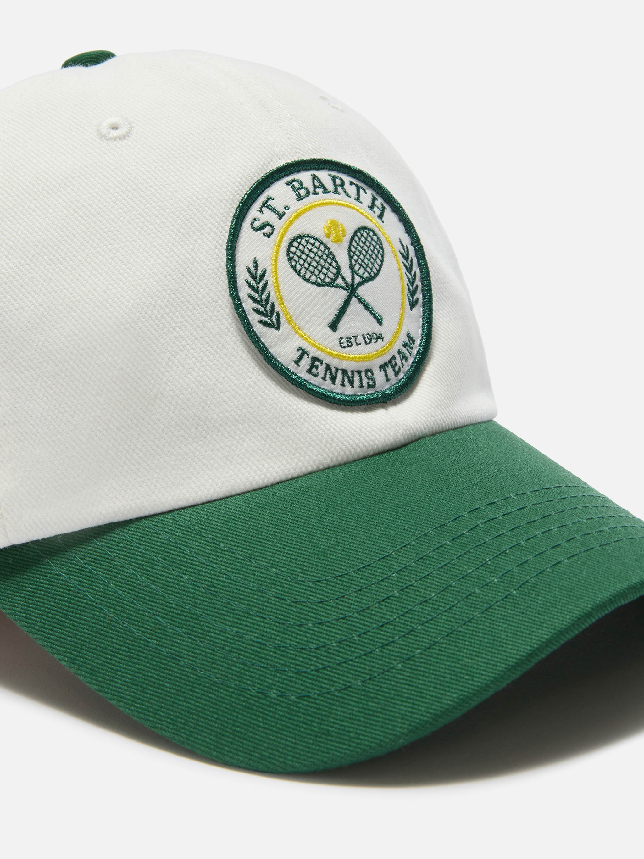 Baseball cap with visor in white and green cotton with Tennis Team patch - Image 2