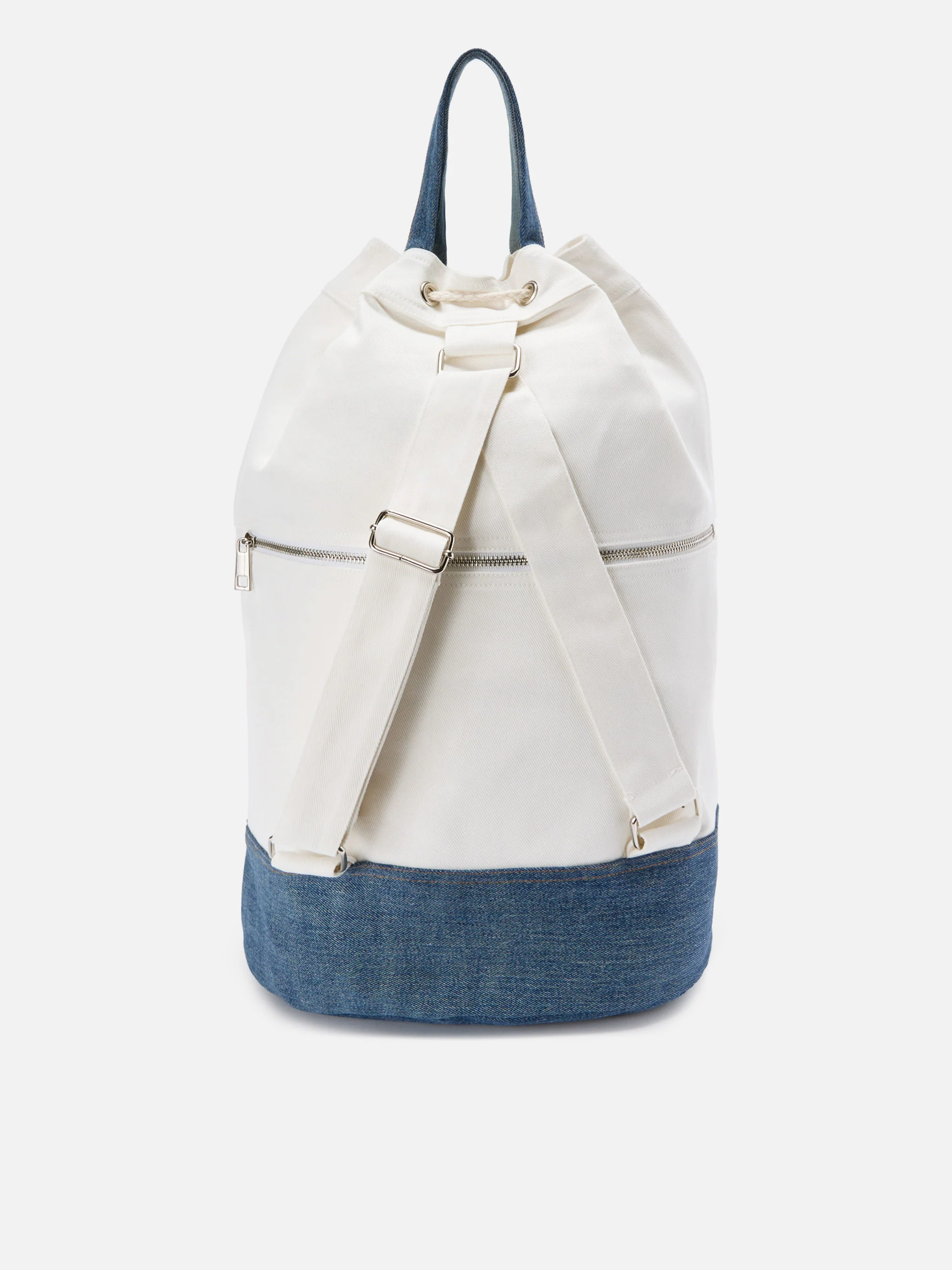 Beach Backpack in fabric white and light blue with embroidered logo - Image 4