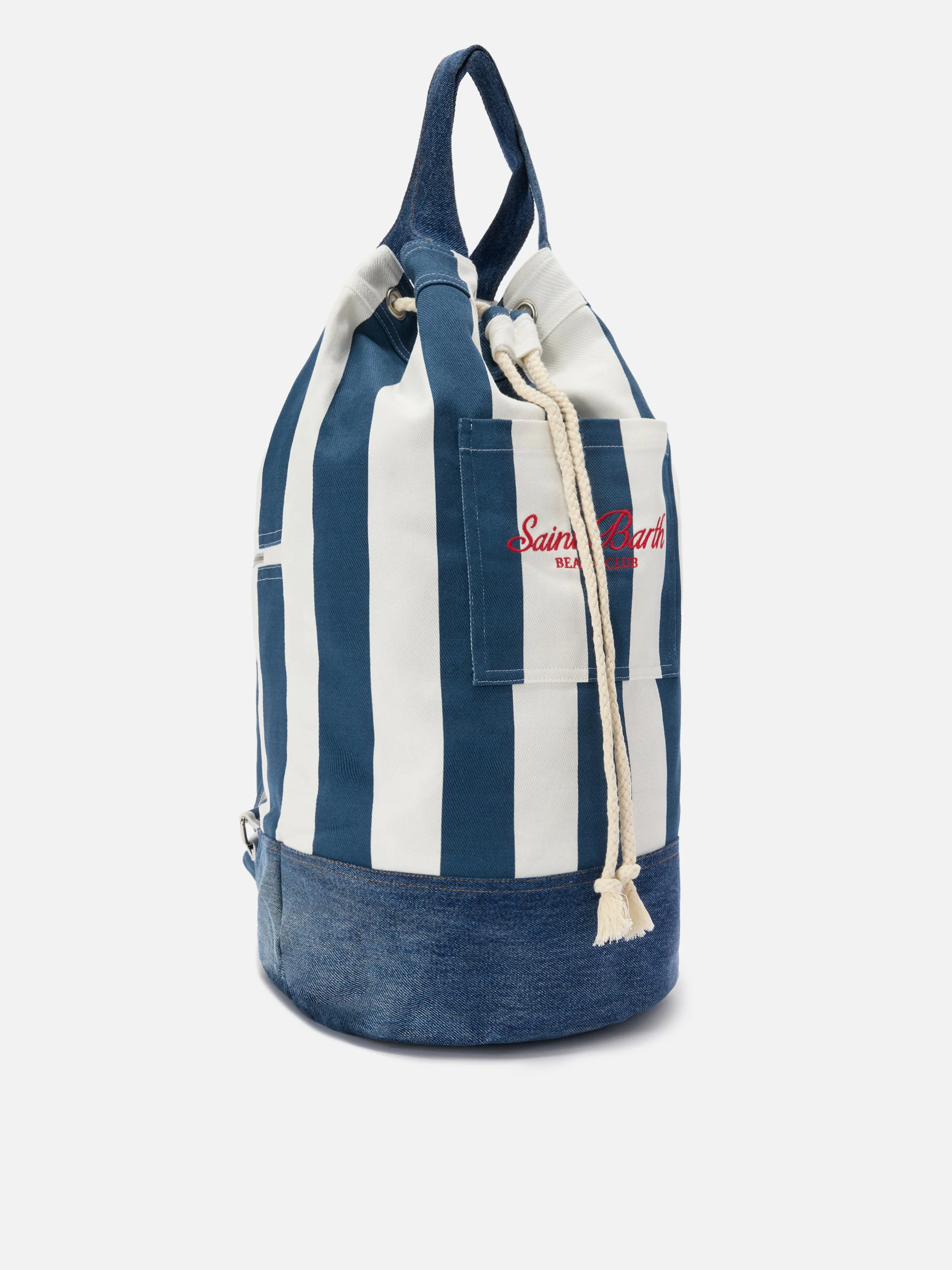Beach Backpack in striped fabric with embroidered logo - Image 2