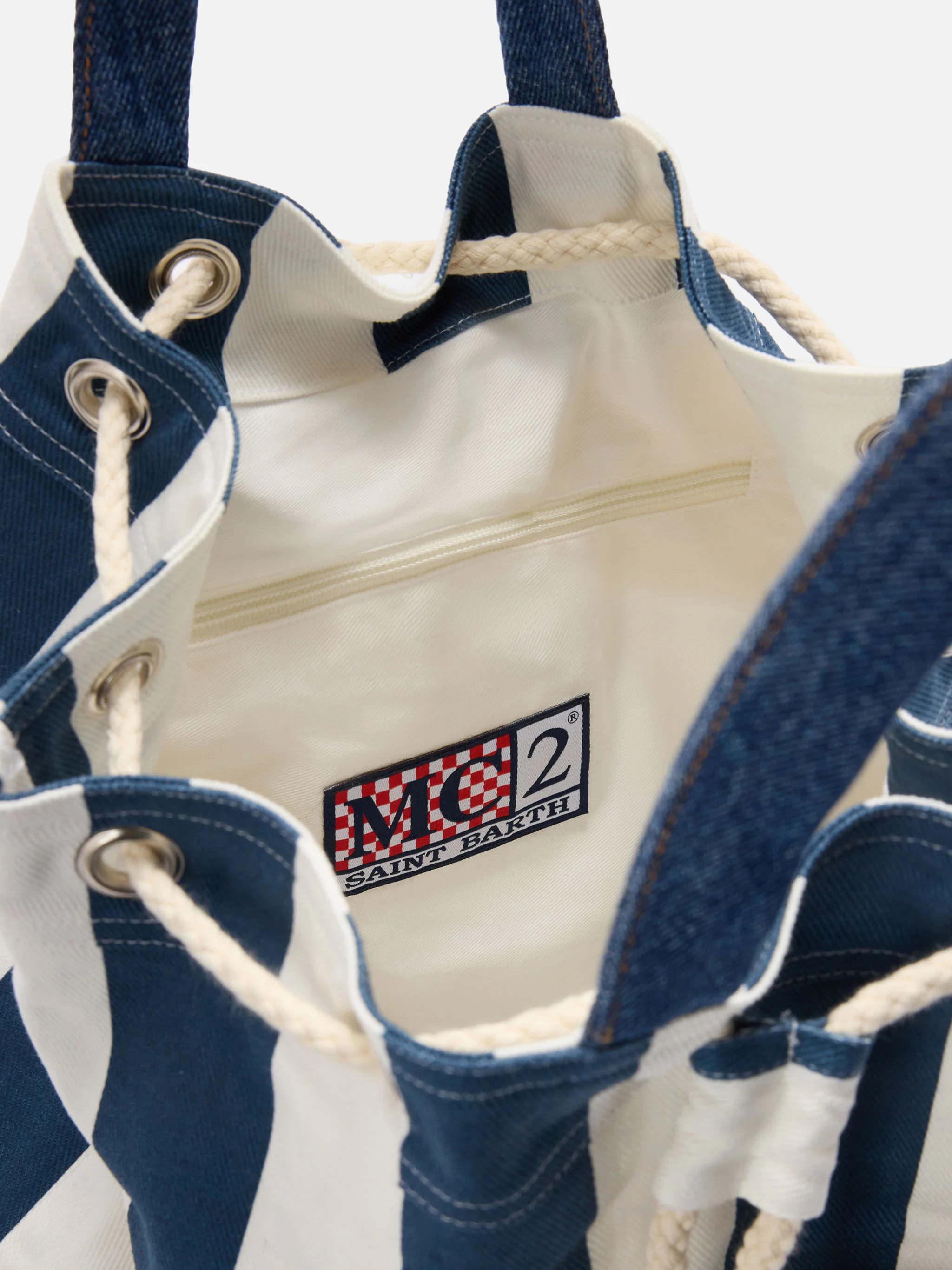 Beach Backpack in striped fabric with embroidered logo - Image 4