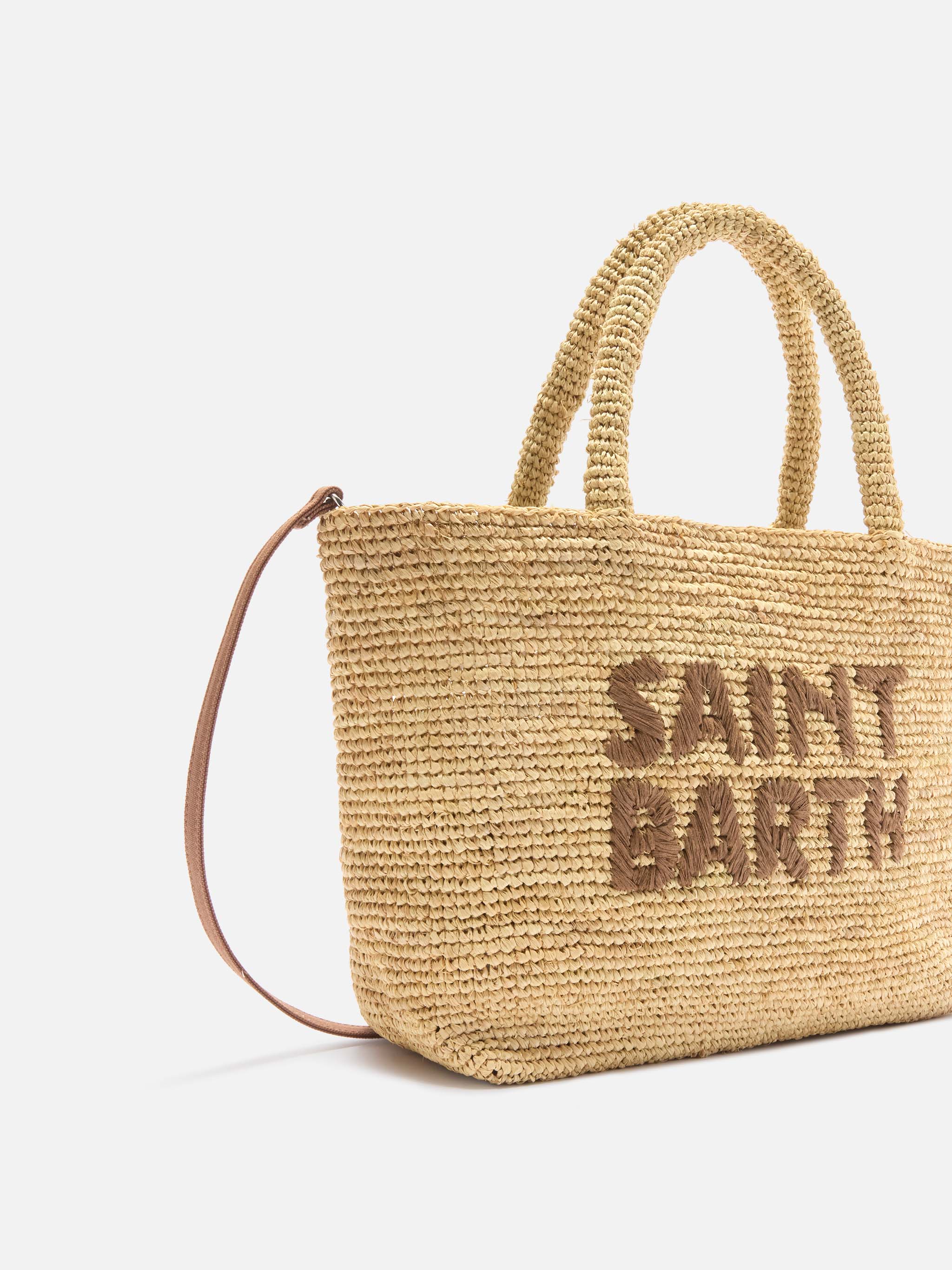 Beach medium raffia bag with contrasting embroidered logo - Image 2