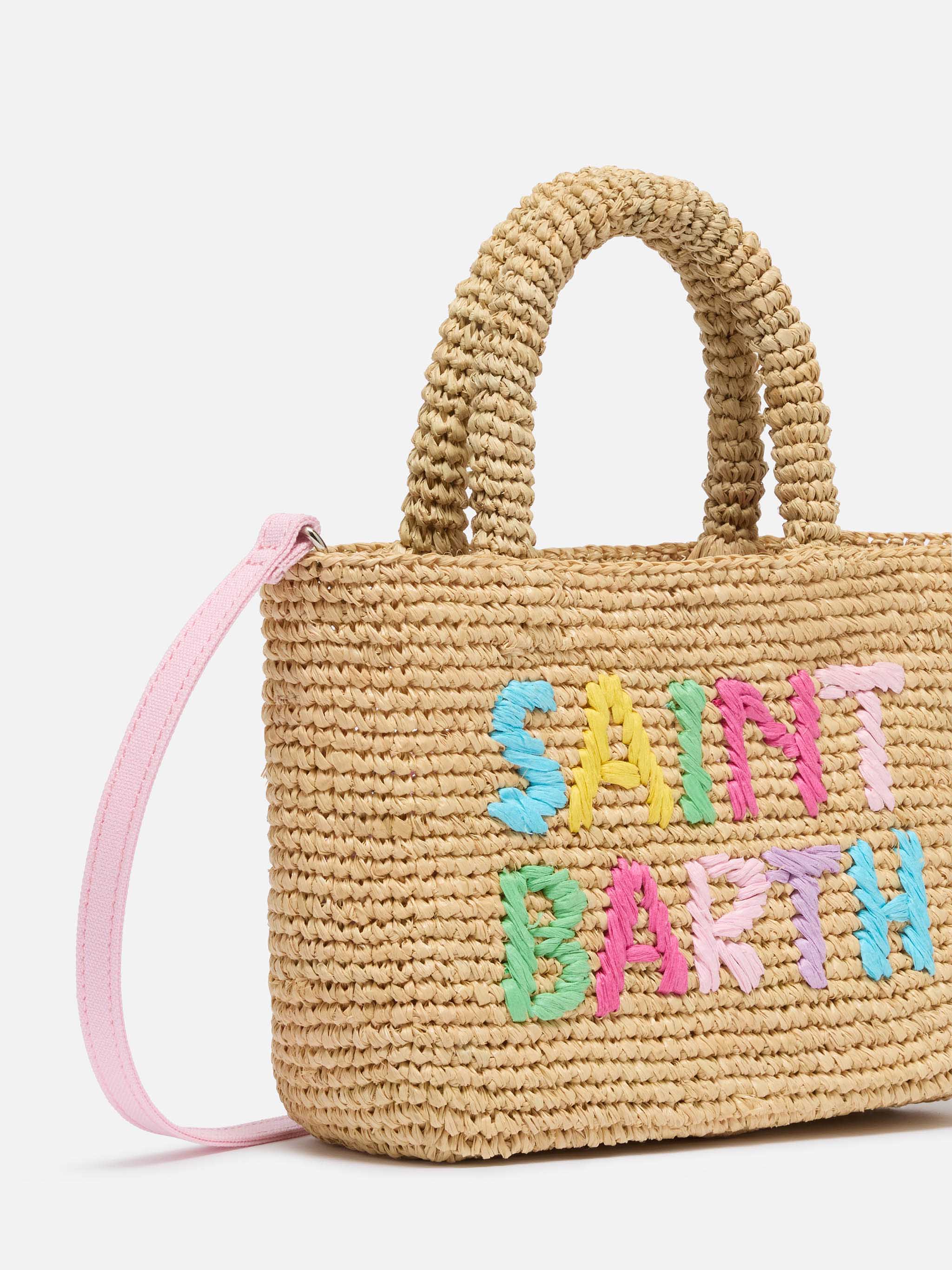 Beach mini raffia bag with multicolor embroidered logo - Image 3