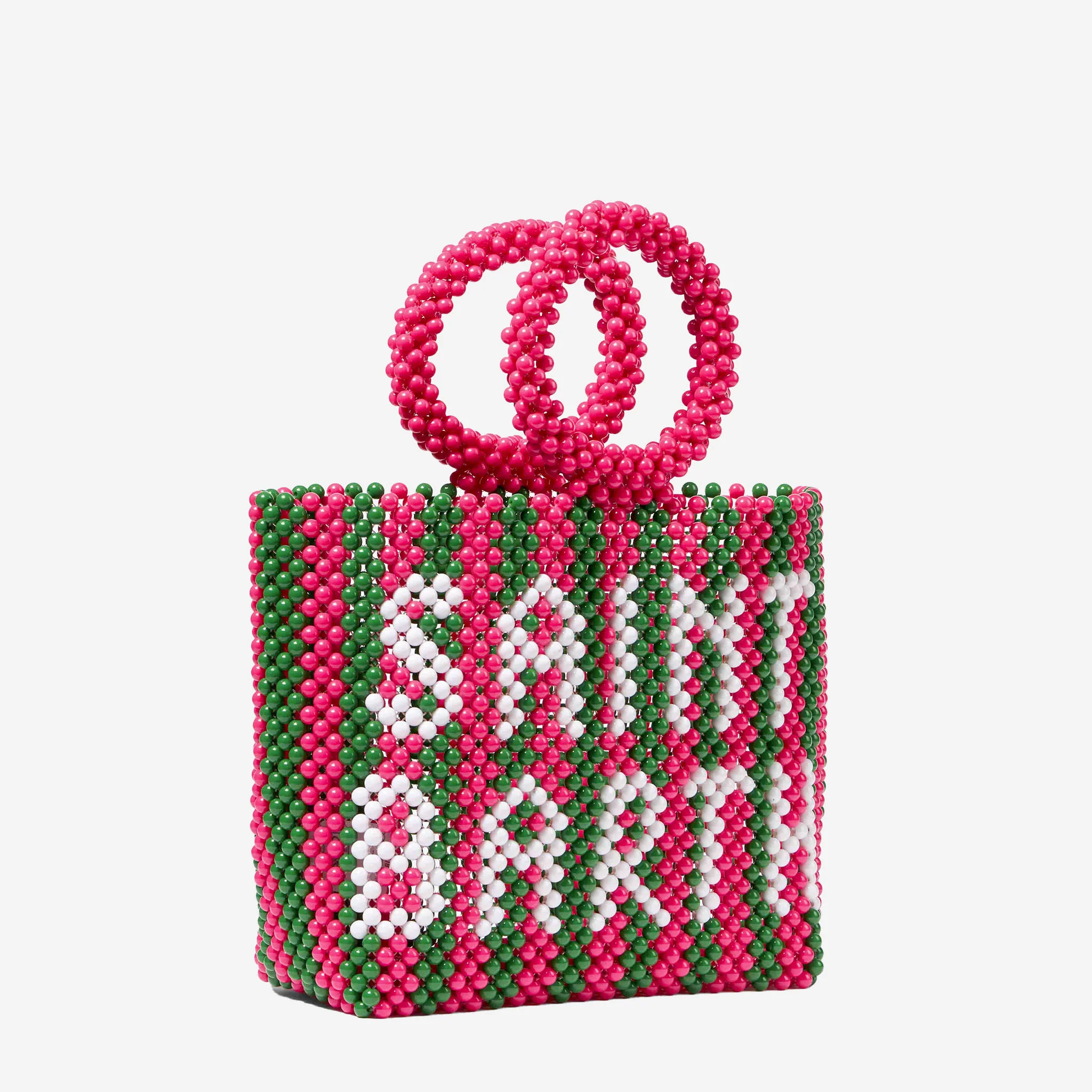 Beaded Big Bag pink and green striped beaded handbag - Image 3