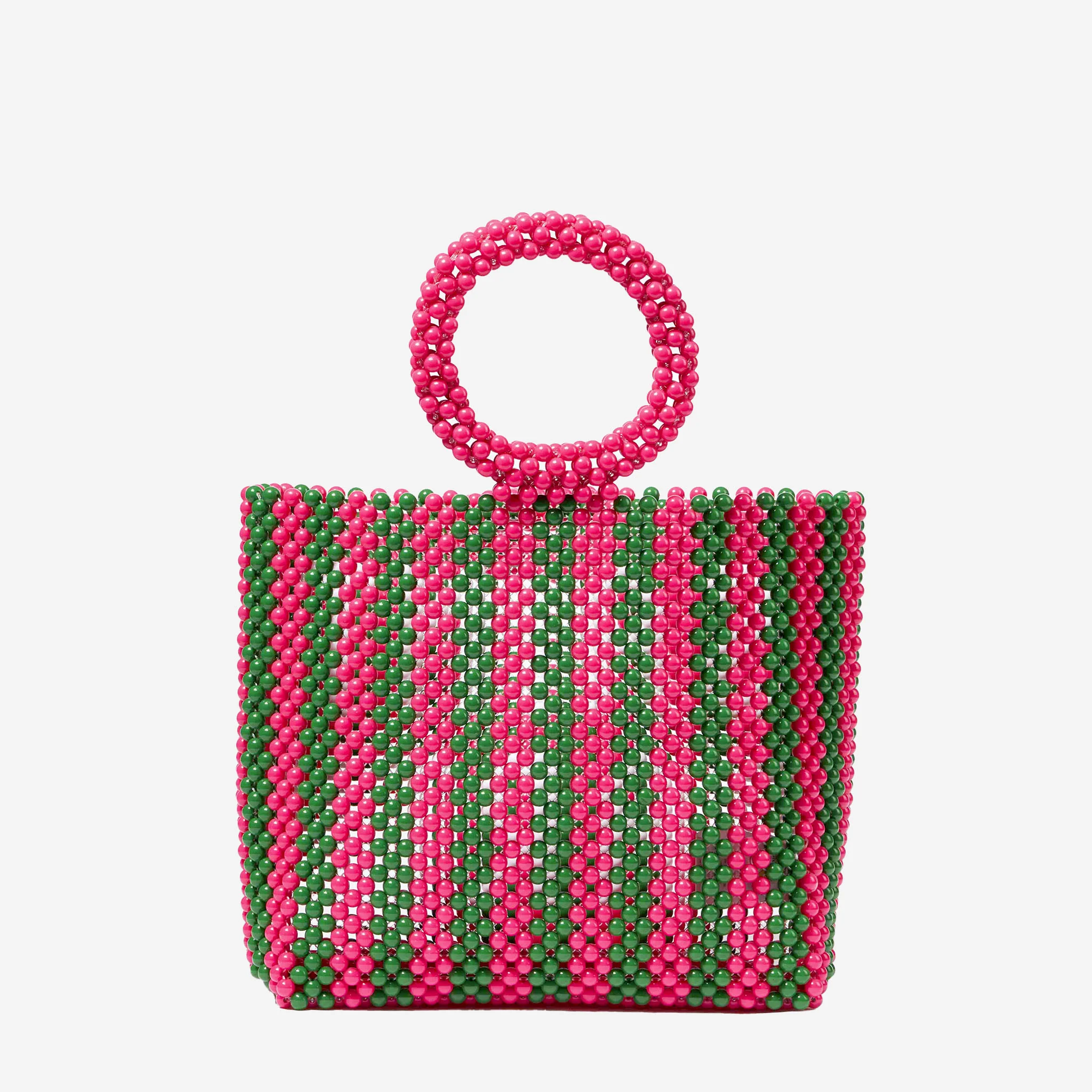 Beaded Big Bag pink and green striped beaded handbag - Image 4