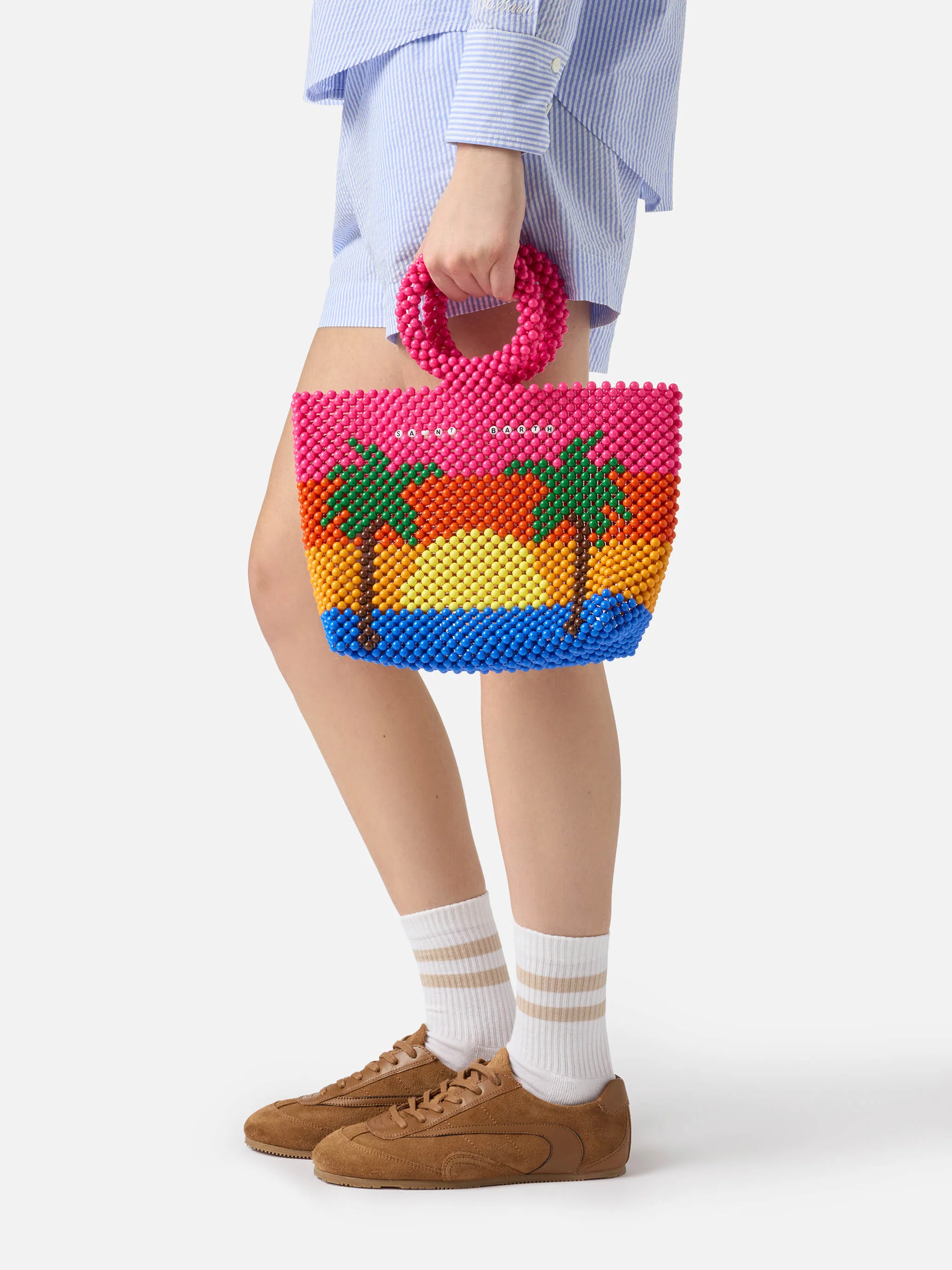 Beaded Big Bag multicolor striped bag - Image 2