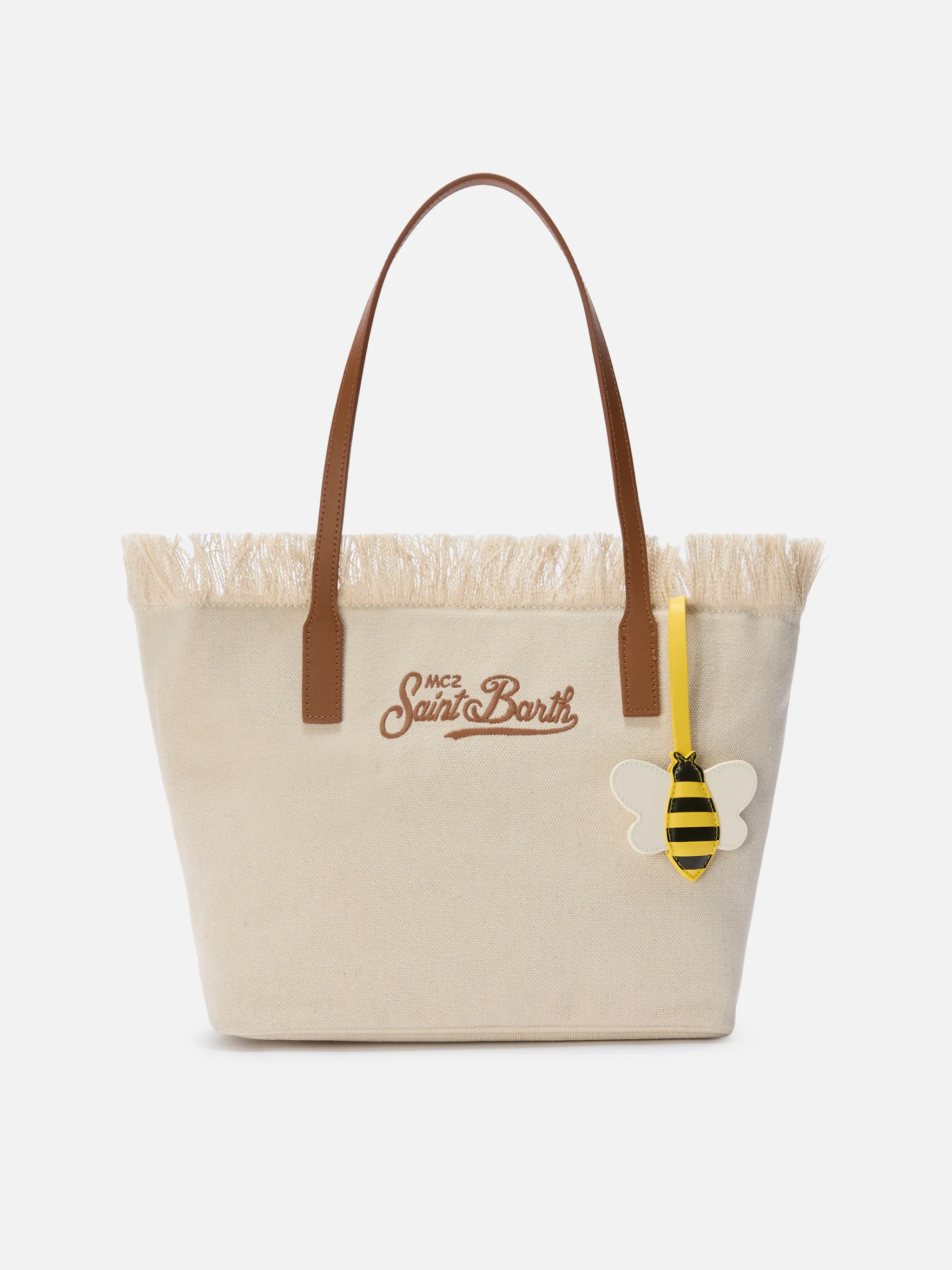 Bee-shaped smooth leather bag charm with logo tag - Image 2