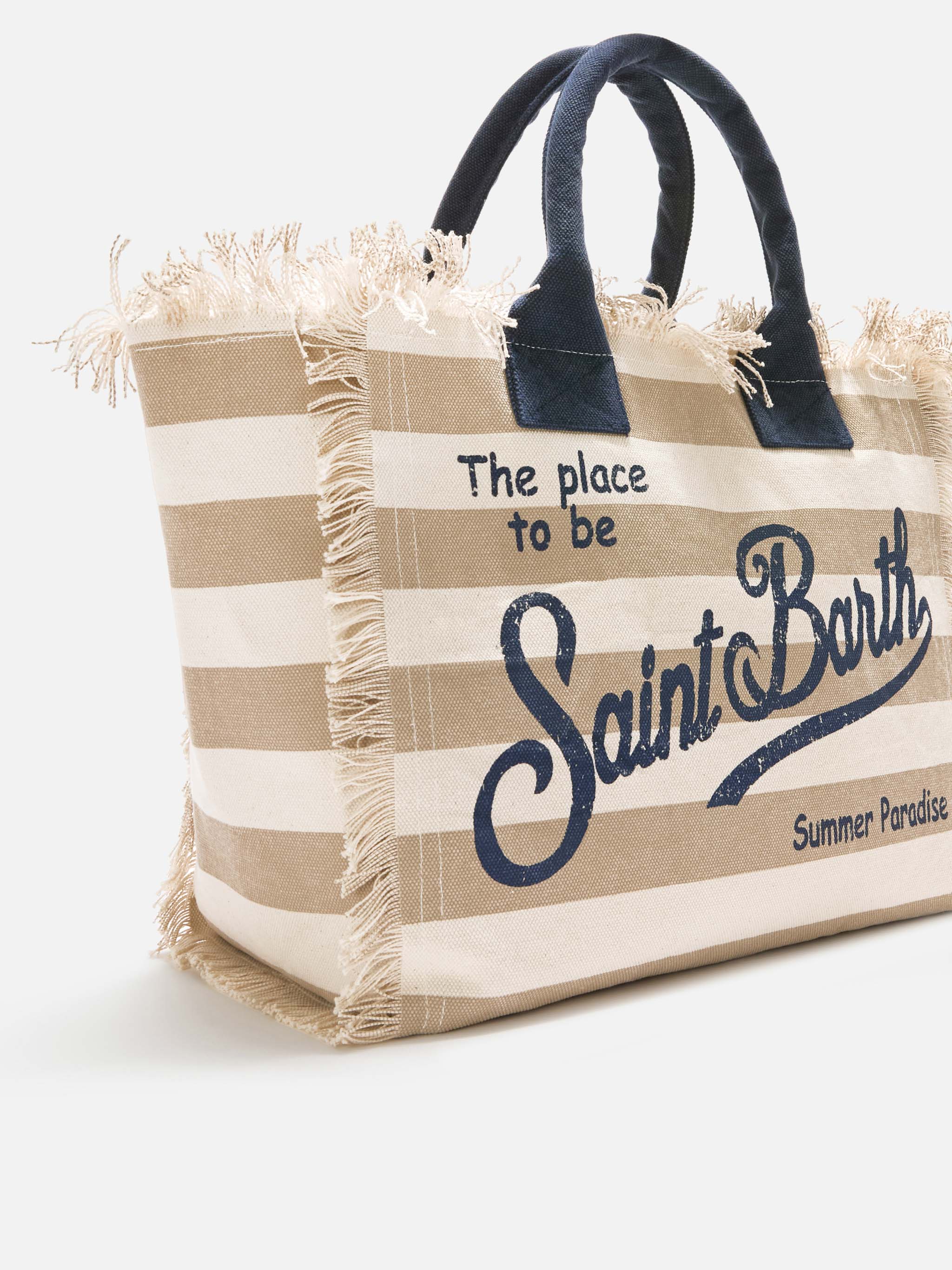 Beige canvas Vanity regular bag with horizontal stripes - Image 3