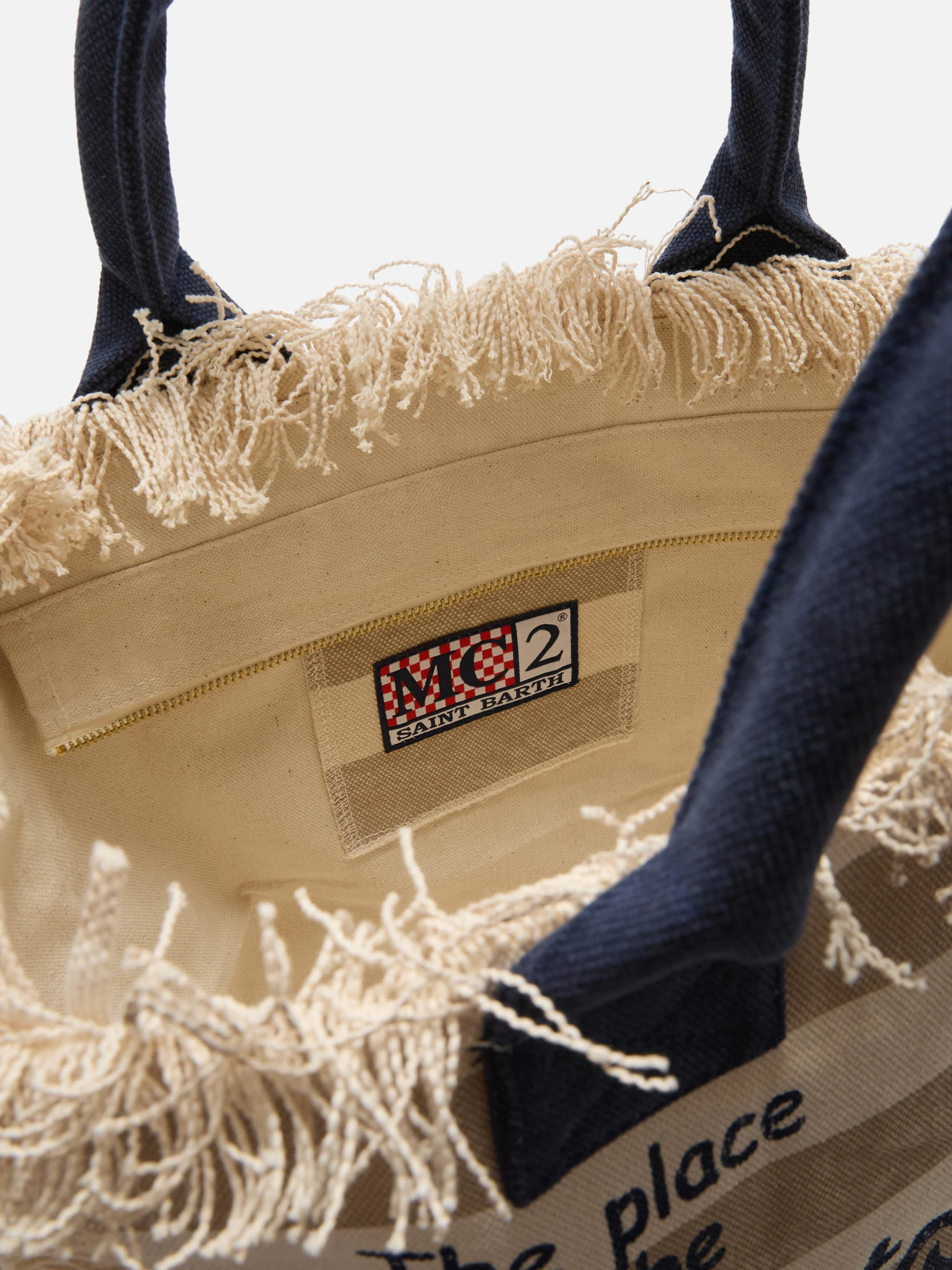 Beige canvas Vanity regular bag with horizontal stripes - Image 4