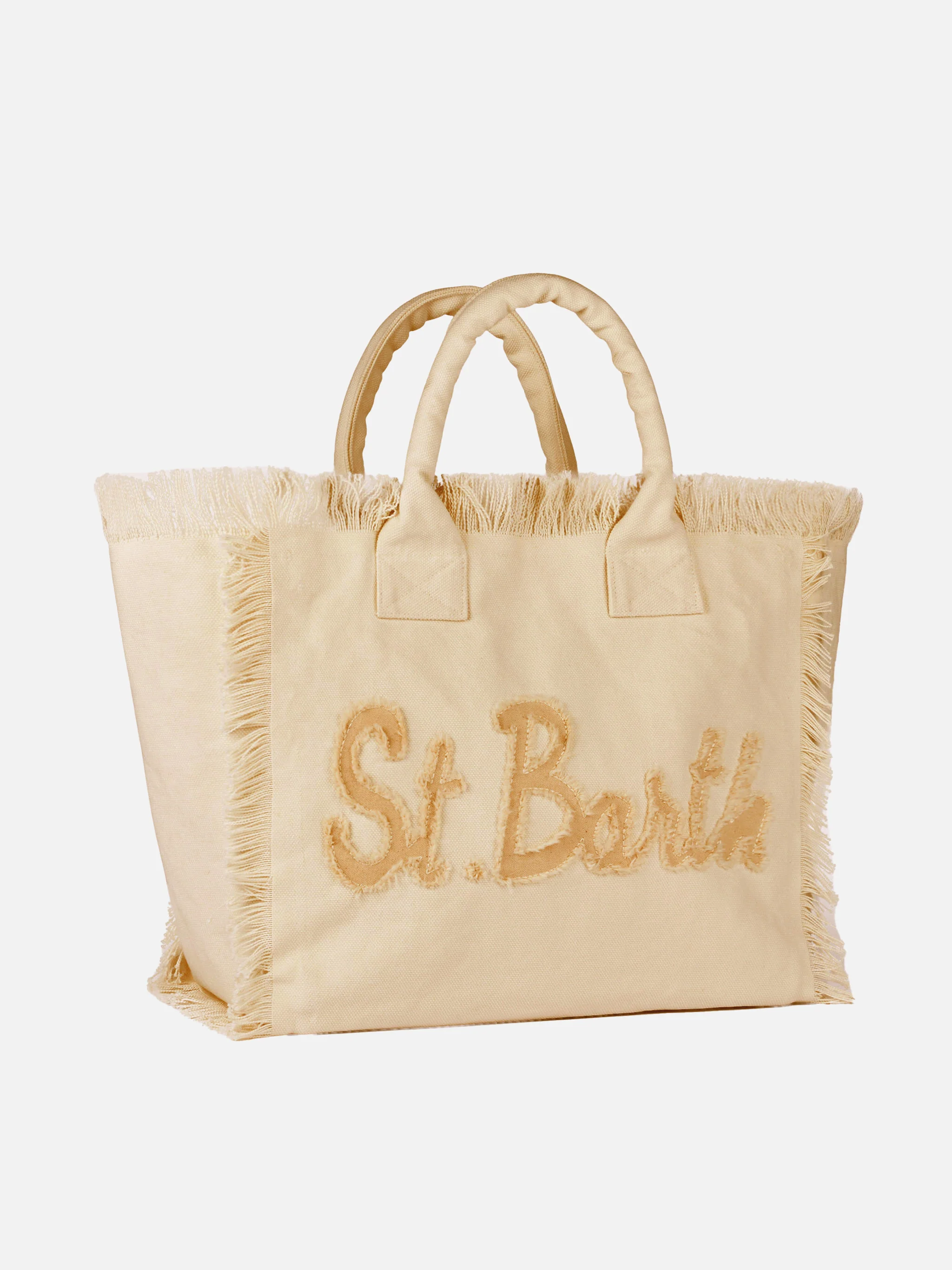 Beige cotton canvas Vanity tote bag with St. Barth patch logo - Image 2