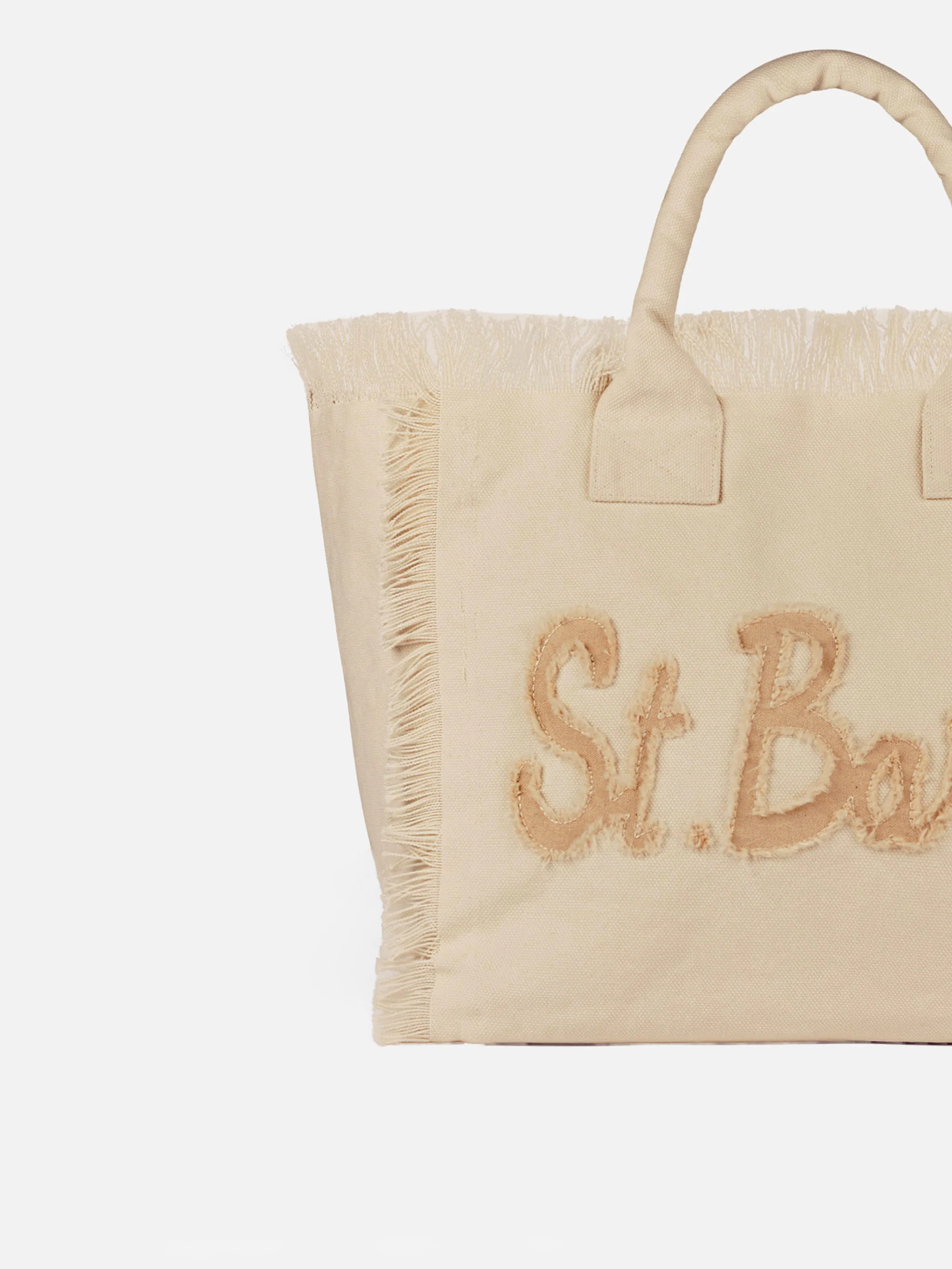 Beige cotton canvas Vanity tote bag with St. Barth patch logo - Image 3
