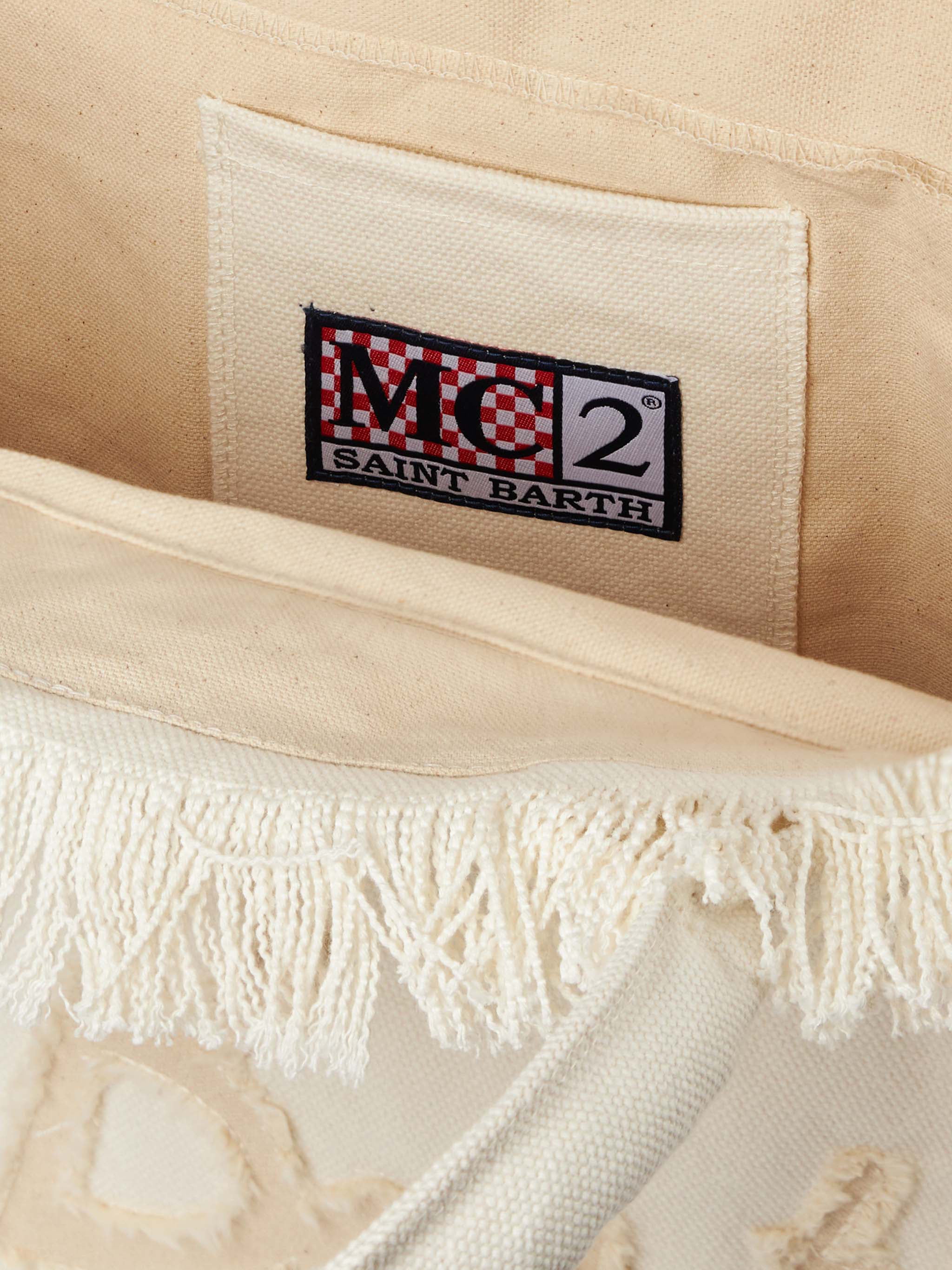 Beige cotton canvas Vanity tote bag with St. Barth patch logo - Image 4