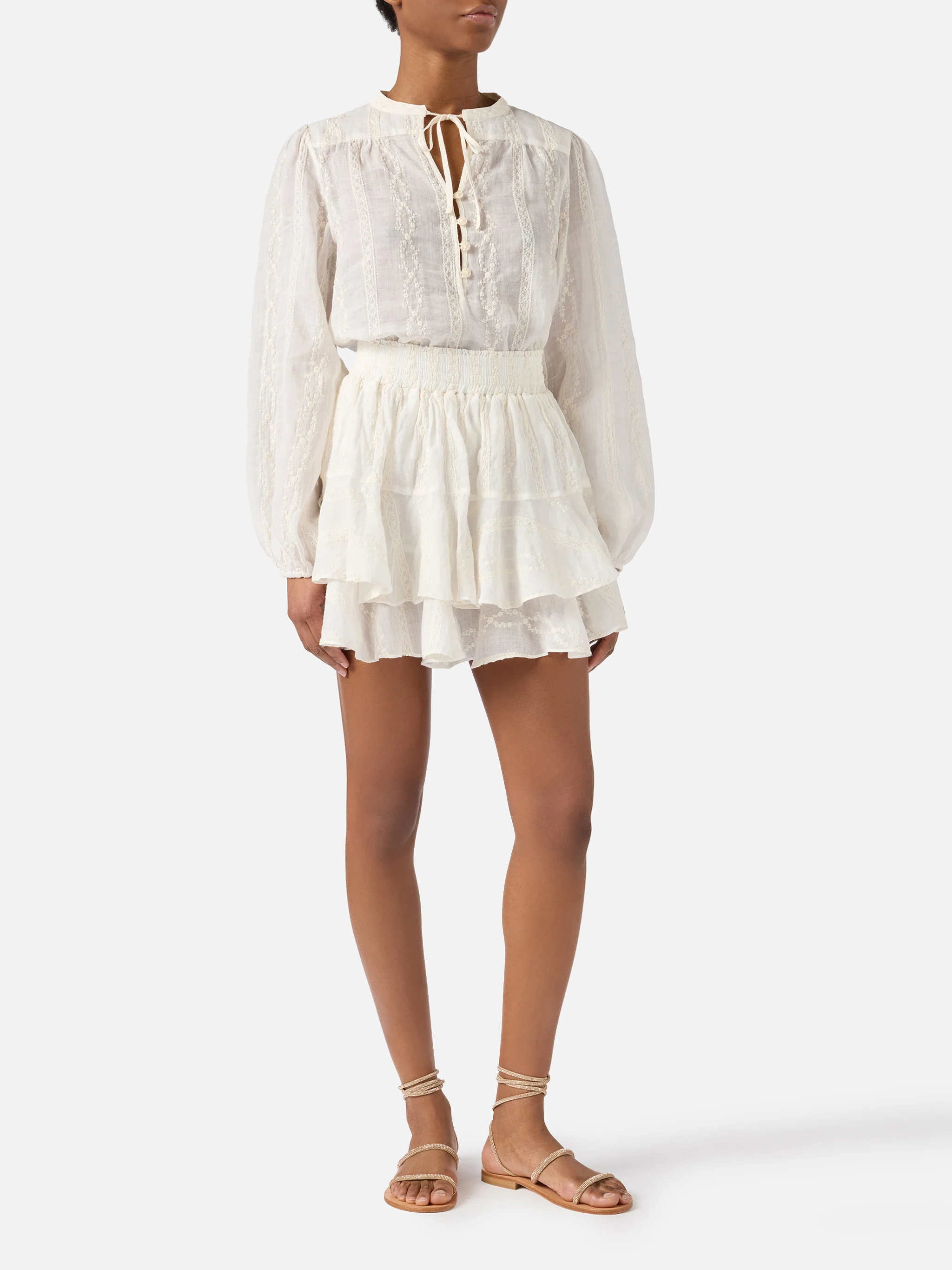 Beige Eivissa short ramie skirt with embroidery - Image 2