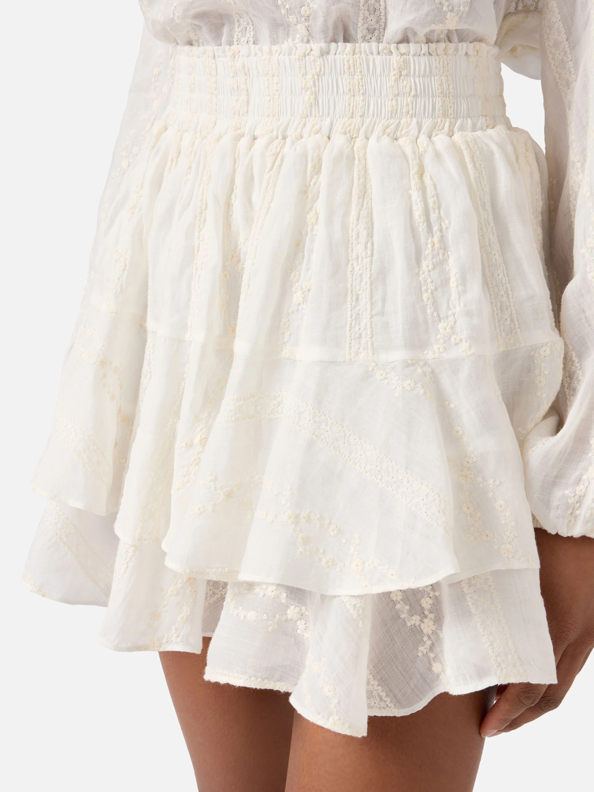 Beige Eivissa short ramie skirt with embroidery - Image 4