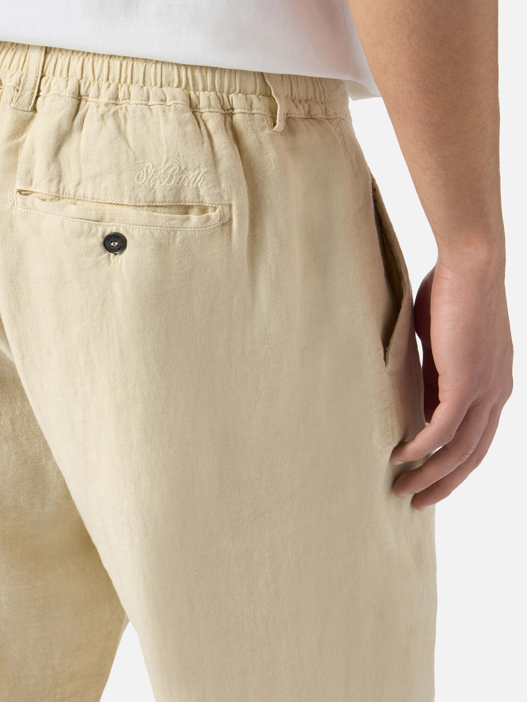 Beige Havier long long pants in pure linen - Image 2