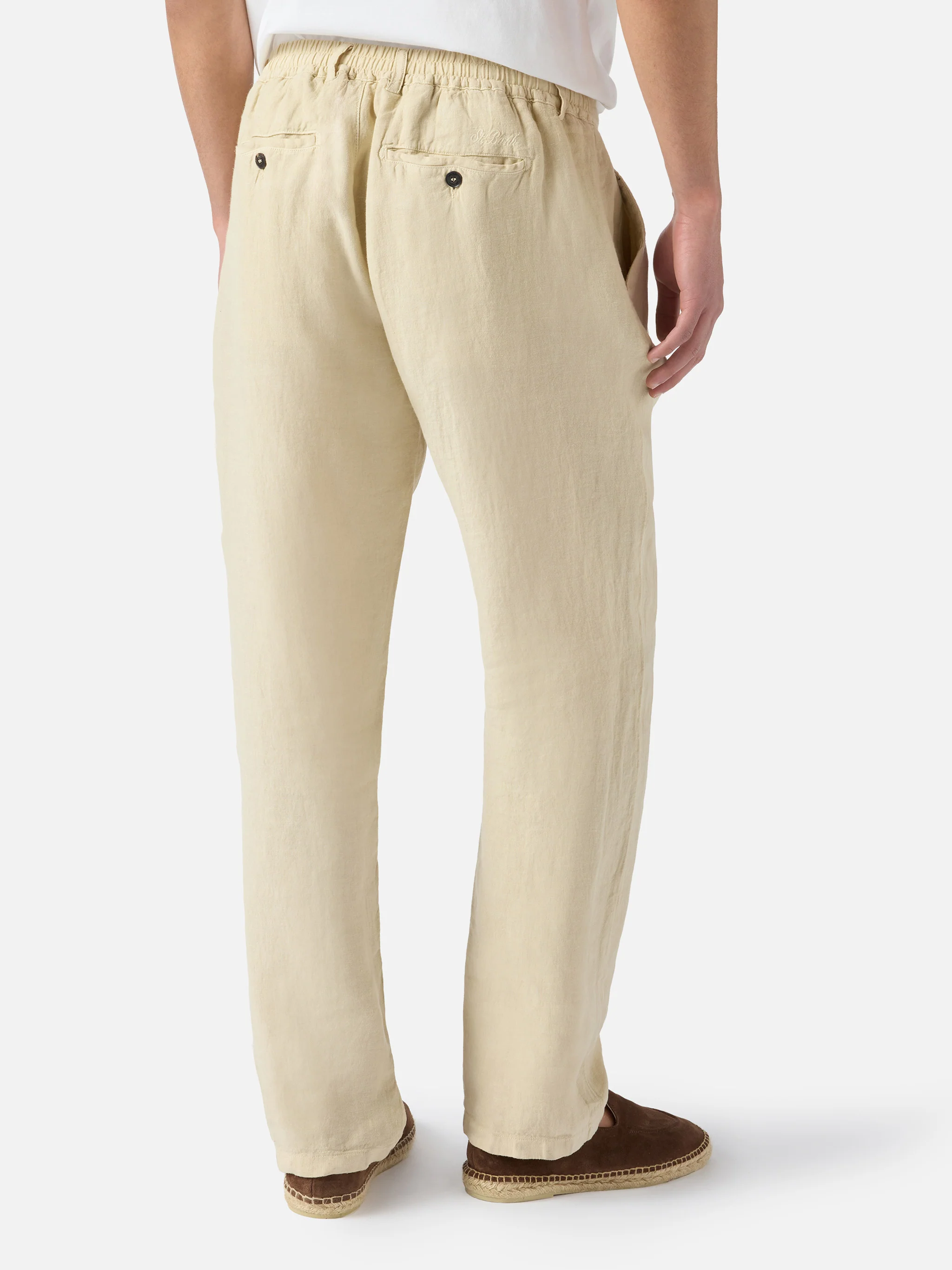 Beige Havier long long pants in pure linen - Image 3