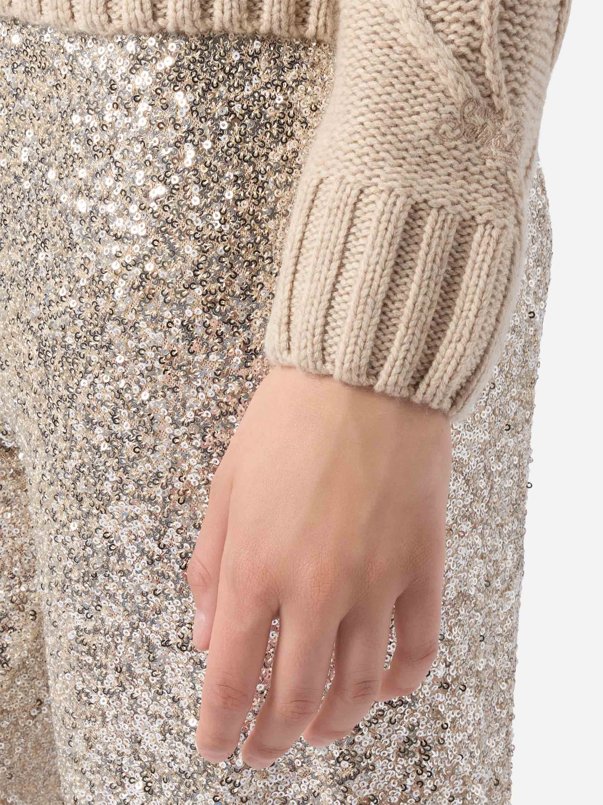 Beige high-neck Alais sweater in cashmere blend with 3D flowers - Image 3