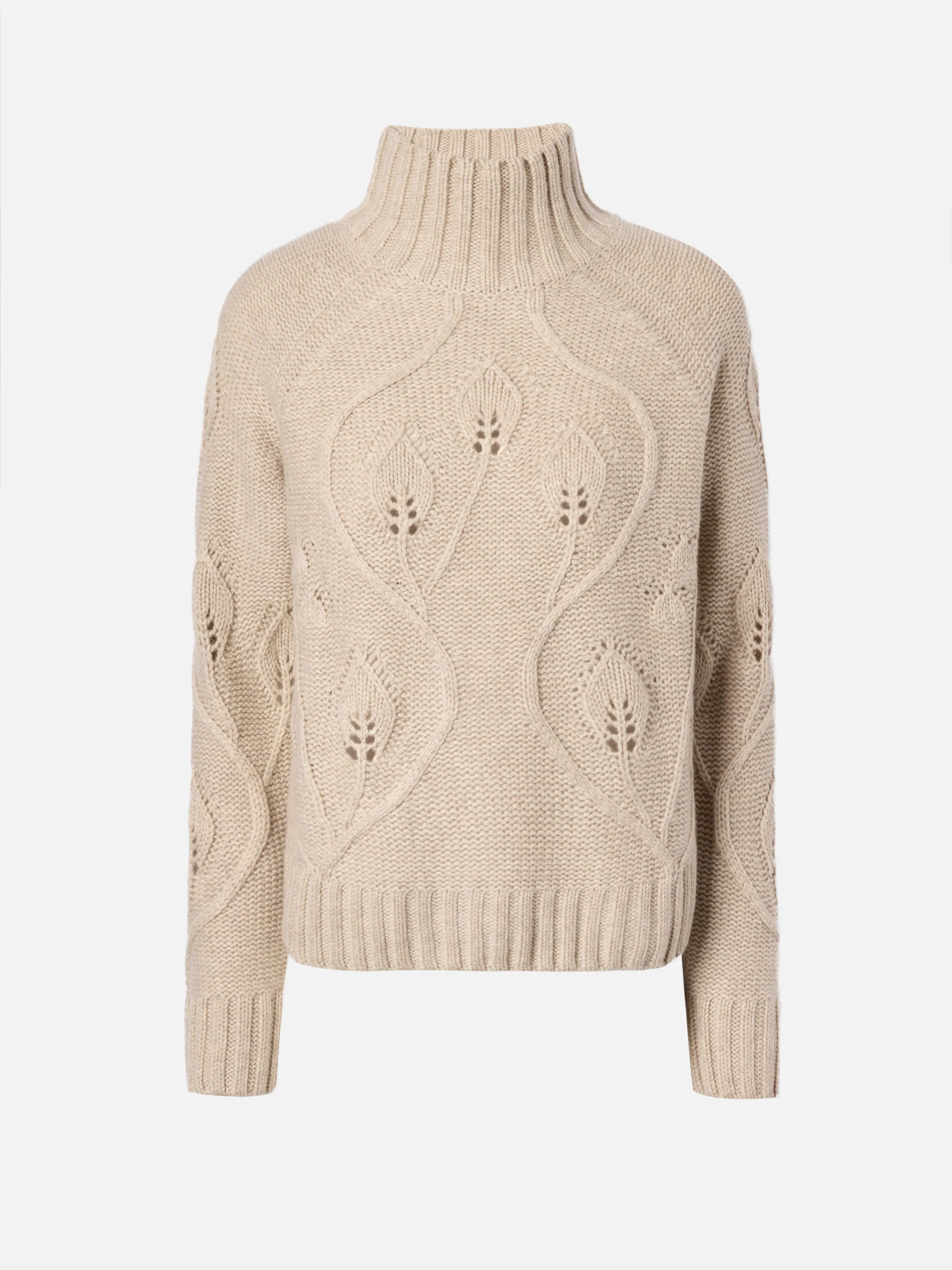 Beige high-neck Alais sweater in cashmere blend with 3D flowers - Image 5