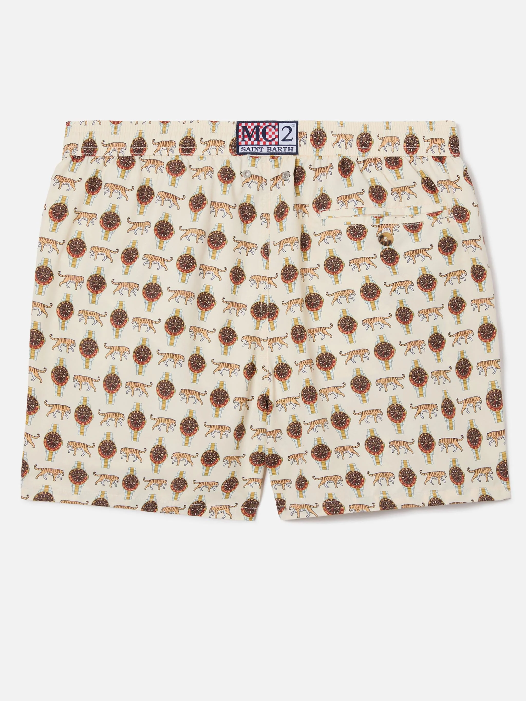 Beige Lighting Micro swim shorts with wild watch print - Image 2