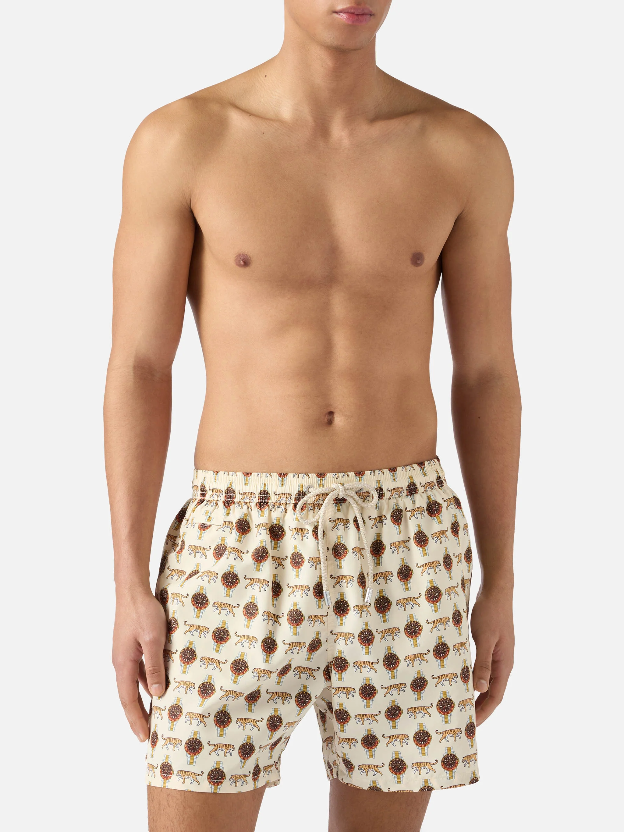 Beige Lighting Micro swim shorts with wild watch print - Image 3