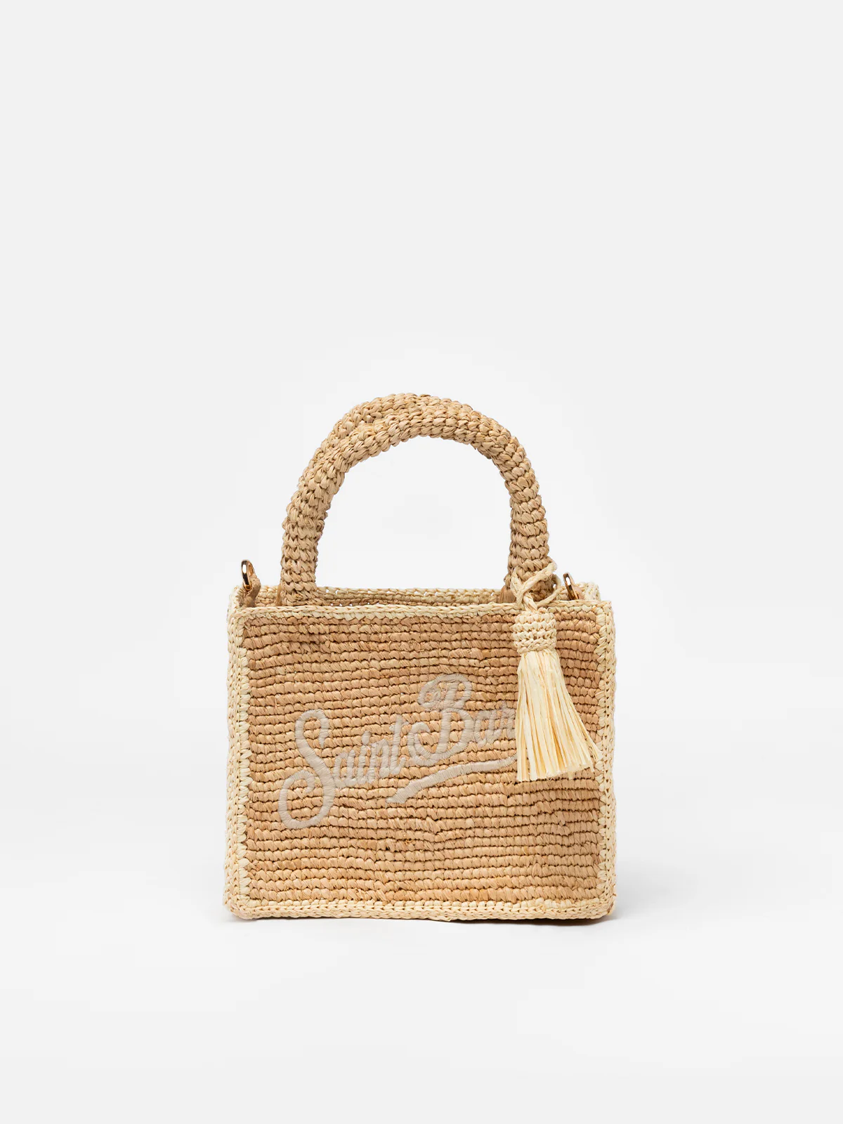 Beige Mini Vanity Raffia bag with Saint Barth embroidery