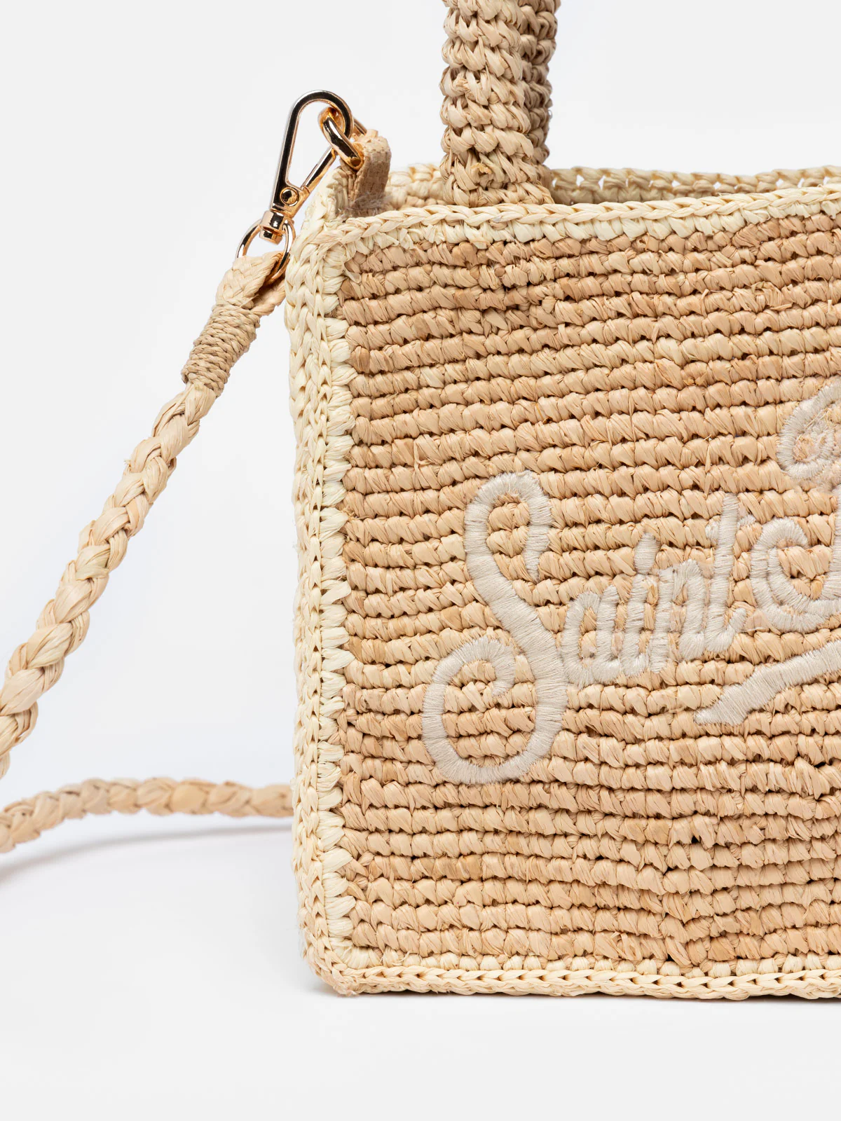 Beige Mini Vanity Raffia bag with Saint Barth embroidery - Image 3