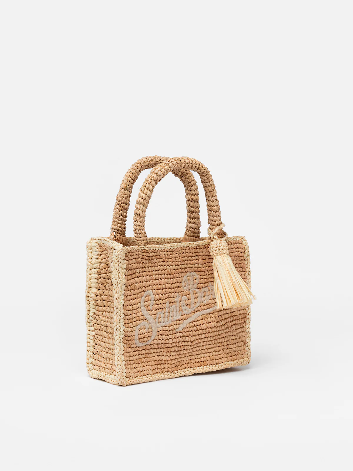 Beige Mini Vanity Raffia bag with Saint Barth embroidery - Image 4