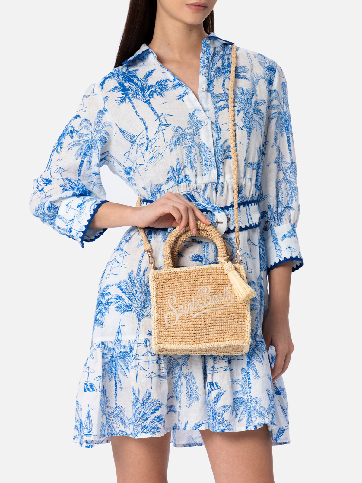 Beige Mini Vanity Raffia bag with Saint Barth embroidery - Image 5