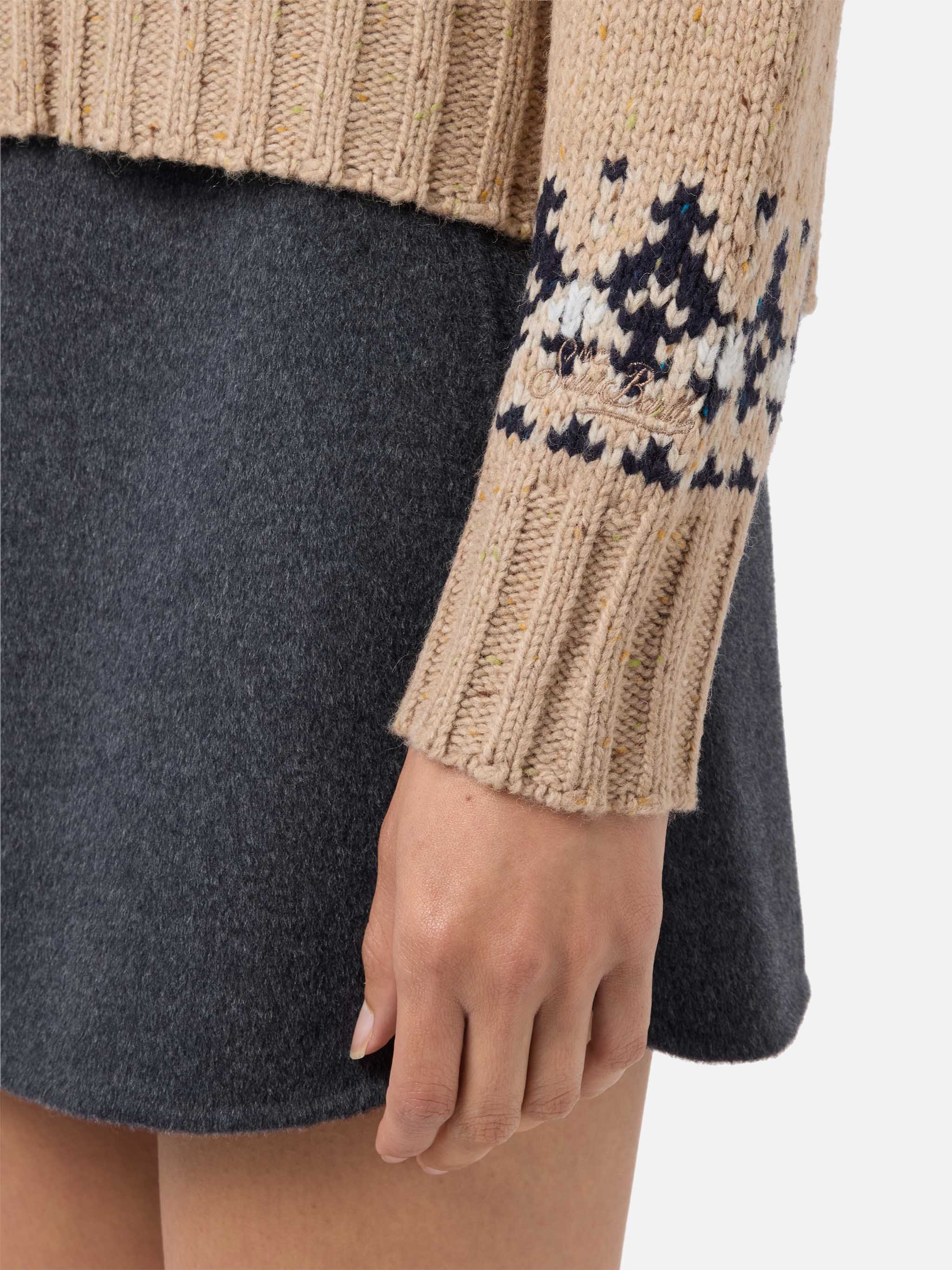 Beige Myra Donegal wool blend sweater with Fair Isle jacquard - Image 4