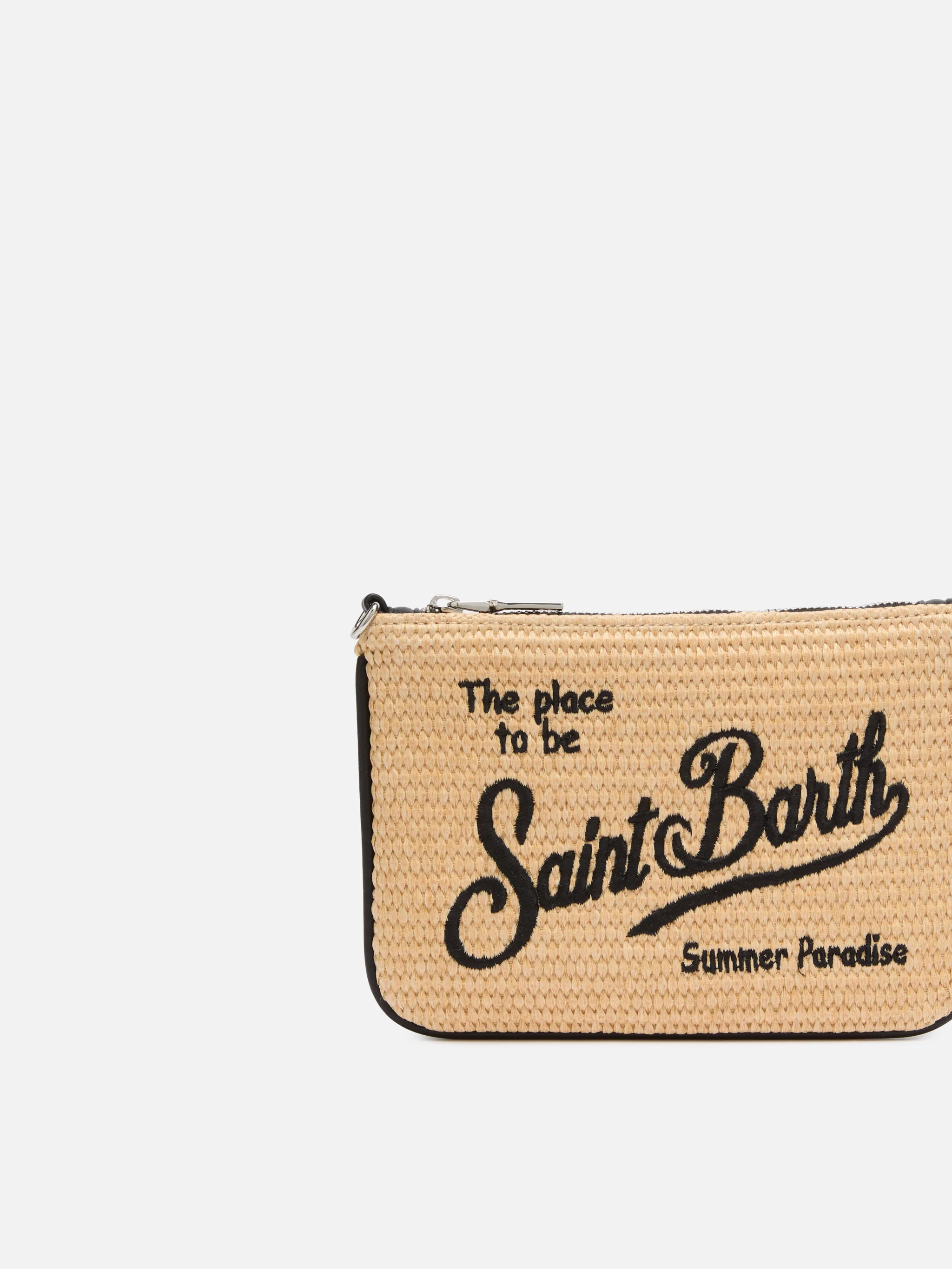 Mini Parisienne straw-effect pouch with black logo embroidery - Image 3