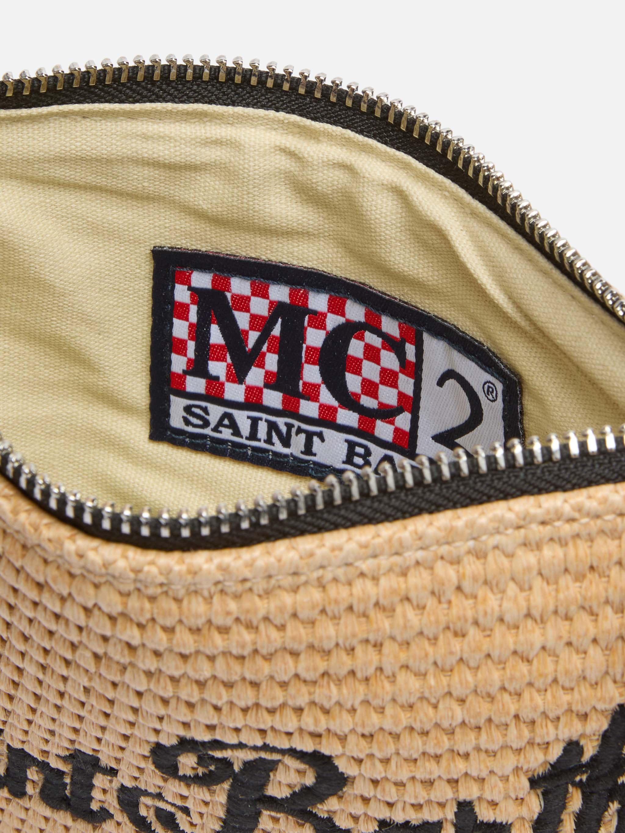 Mini Parisienne straw-effect pouch with black logo embroidery - Image 5