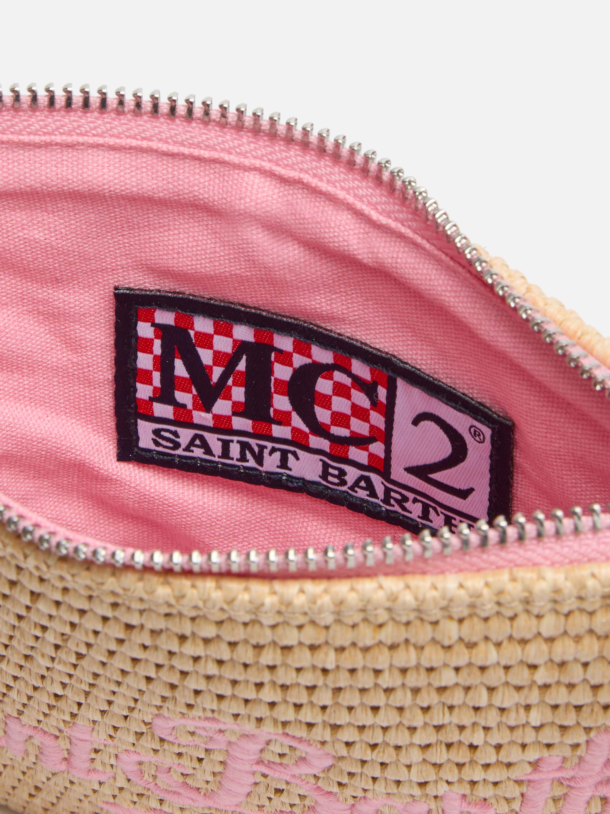 Mini Parisienne straw-effect pouch with pink logo embroidery - Image 5